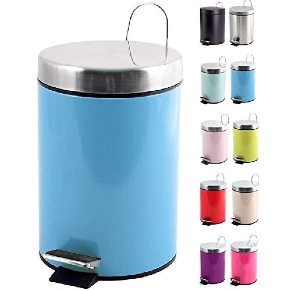 Pastel Blue 3L Bathroom Trash Can with Removable Inner Bucket - Small Waste Bin for Bathroom, Kitchen, Office & Bedroom | Odor Control & Easy Cleaning
