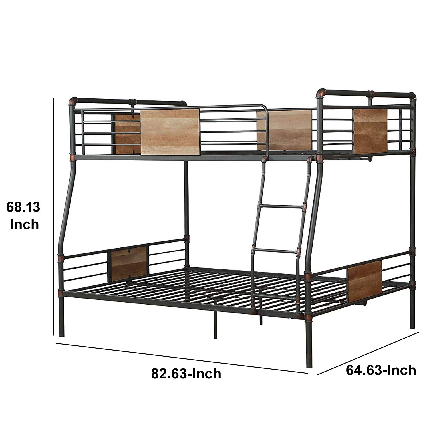 Benjara Full Over Queen Metal Bunk Bed with Ladder - Black & Brown - Space Saving Bunk Bed for Kids, Teens, Guest Rooms & Small Spaces