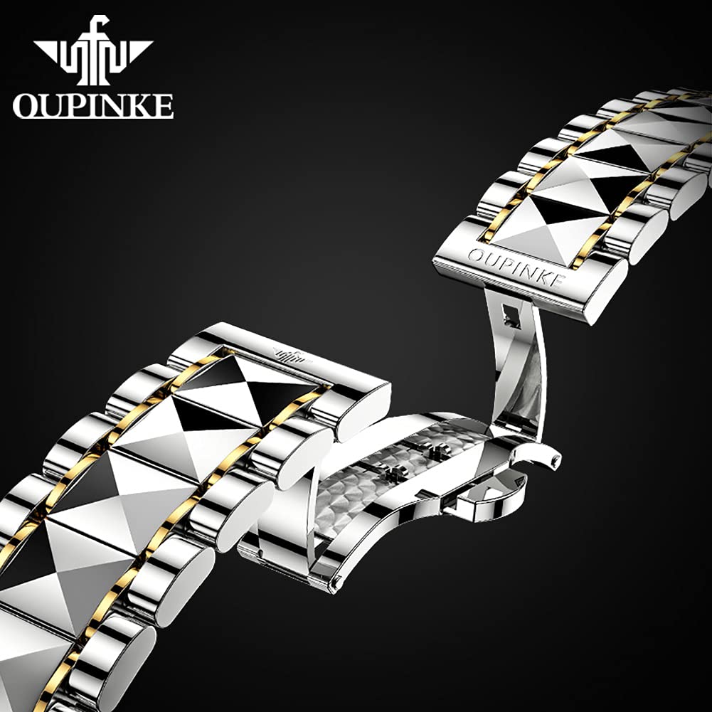 Premium OU PINKE Men's Automatic Watch - Diamond Skeleton Mechanical Self-Winding Luxury Dress Watch with Sapphire Crystal & Tungsten Case - Perfect for Business, Formal Events & Gifts