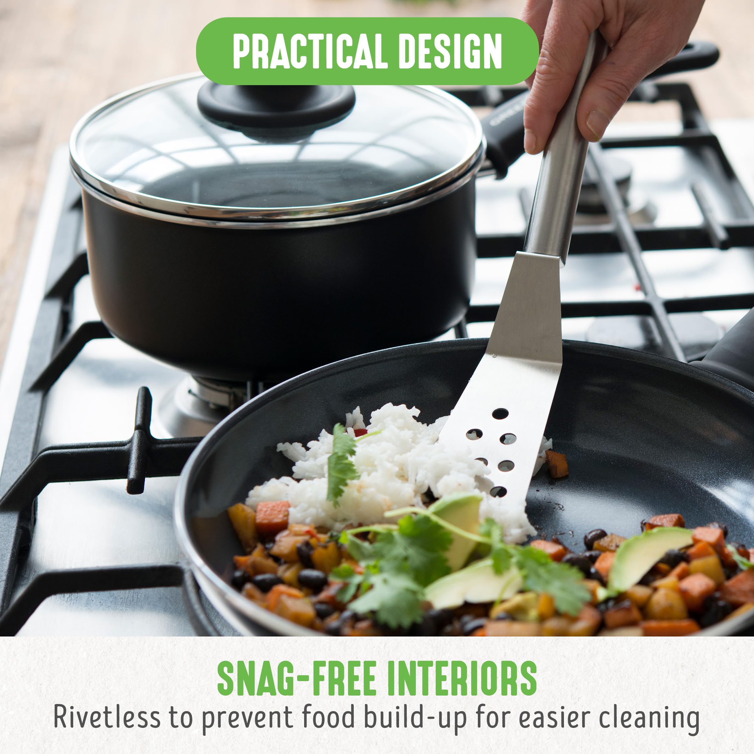 GreenLife Soft Grip 16-Piece Non-Toxic Ceramic Nonstick Cookware Set - PFAS-Free, Wobble-Free Design with Glass Lids & Stay-Cool Handles - Oven & Dishwasher Safe Frying Pan, Saucepan, Saute Pan & Utensils - Perfect for Healthy Cooking, Family Meals & Everyday Kitchen Use