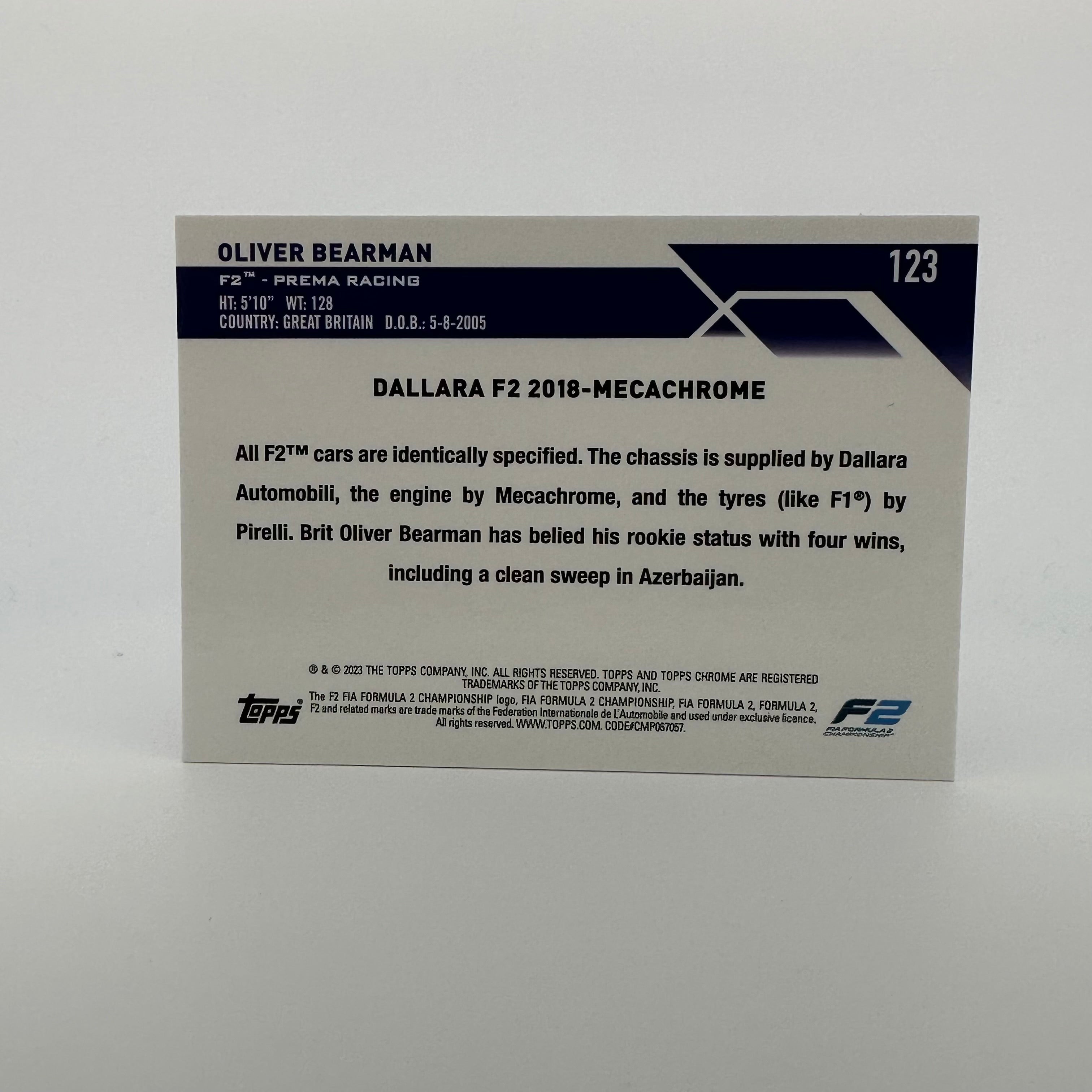 2023 Topps Chrome Sapphire Oliver Bearman #123 Purple 9/10 - Rare Collectible Trading Card for Sports Memorabilia & Fan Collections