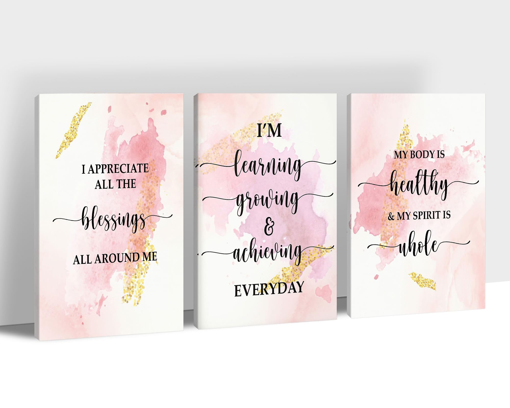 Triptych Inspirational Wall Art Decor - Motivational Quotes Canvas Prints for Living Room & Office - Positive Affirmations Pink Word Art (12x18 Inches) - Perfect for Home, Bedroom & Workspace Decor