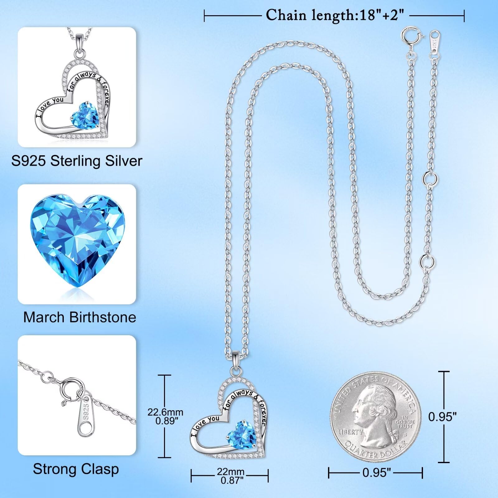 925 Sterling Silver Birthstone Necklace for Women - Personalized Jewelry Gift for Wife, Girlfriend, Mom | Elegant Birthday, Anniversary & Mother's Day Present | Perfect for Everyday Wear & Special Occasions