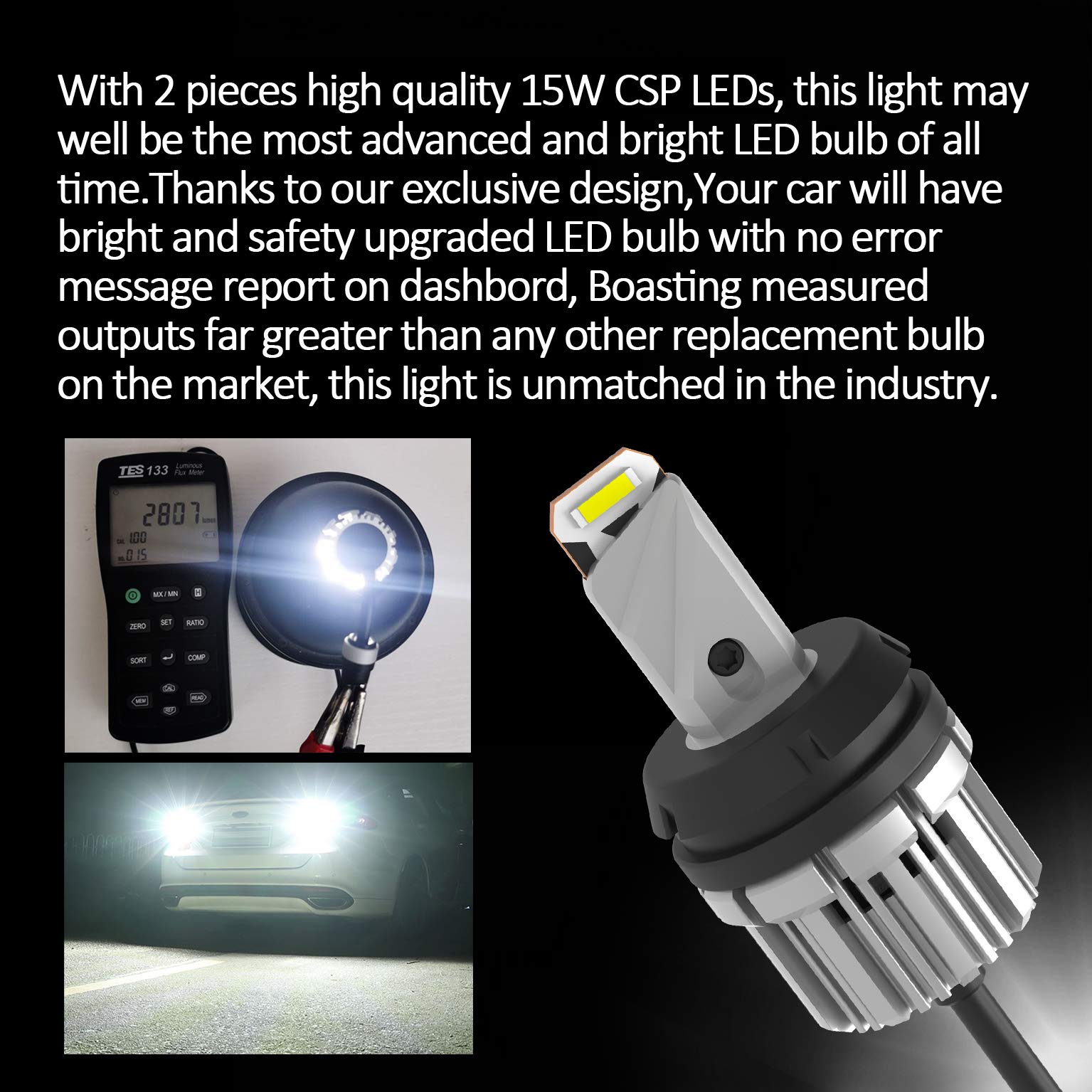 D-Lumina 3156 3157 LED Backup Reverse Light Bulbs - 5600 Lumens, 21W, 2-SMD CSP Chips, 6000K White, Canbus Error Free, Plug & Play - Compatible with 3056 3057 3457 4157 - Perfect for Car & Truck Reverse Lights (Pack of 2)