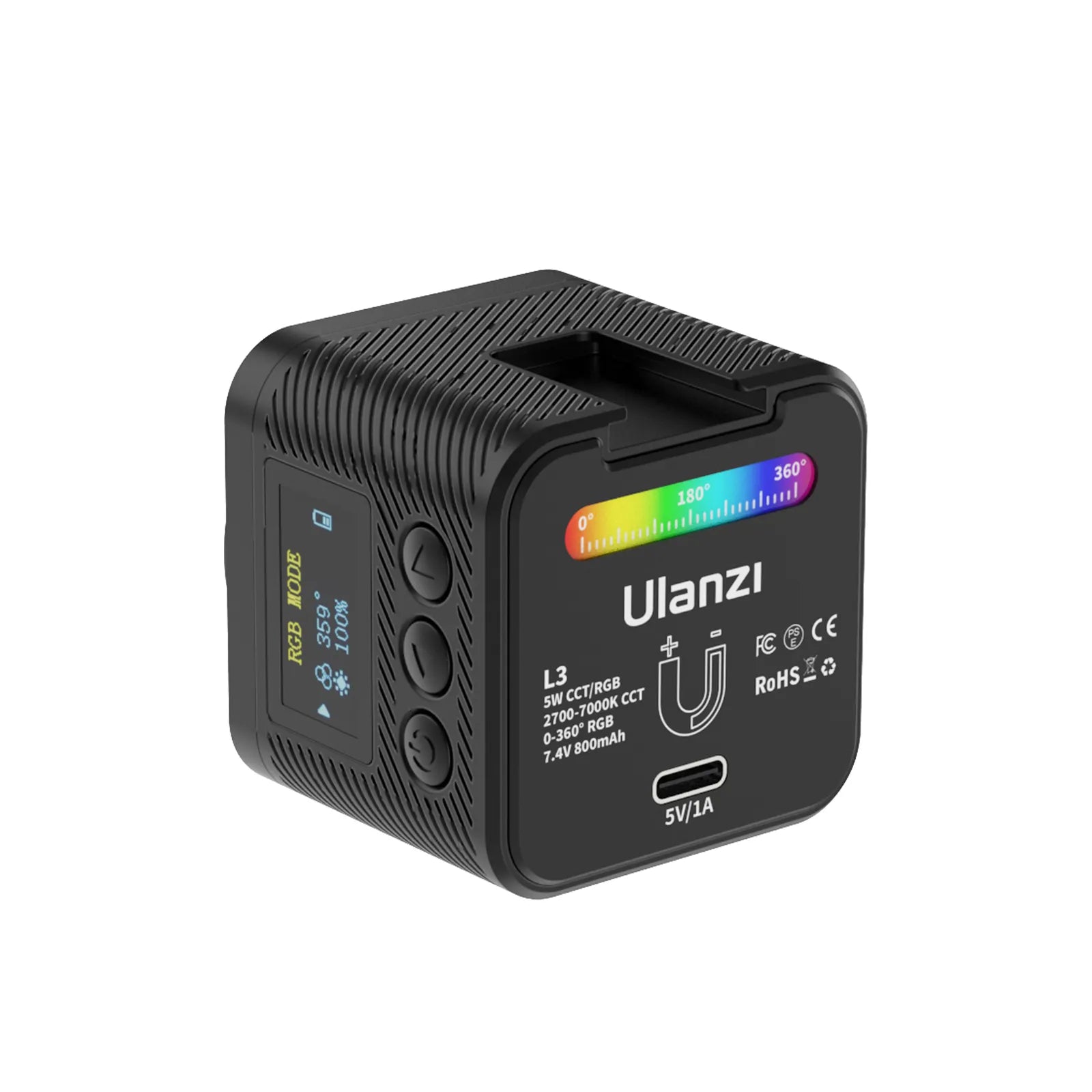 Ulanzi L3 RGB LED Video Light - 3200K-5600K Adjustable, 2600mAh Battery, Portable Lighting for YouTube, Vlogging, Photography, Live Streaming & Content Creation