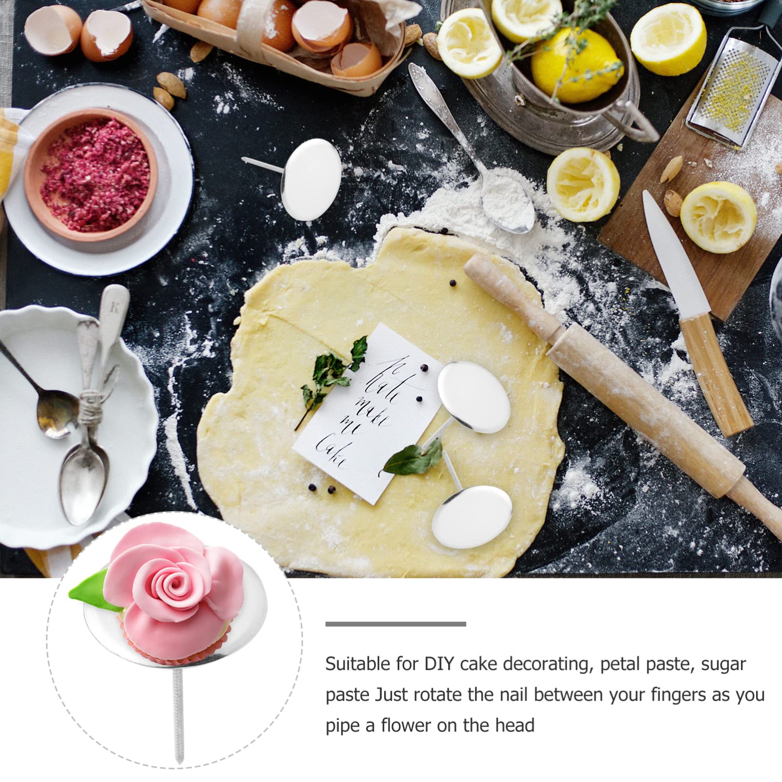 4 Pcs Stainless Steel Cake Decorating Nails - Cupcake Flower Decor Tools with Heating Core for Baking, Wedding Cakes & DIY Dessert Decoration