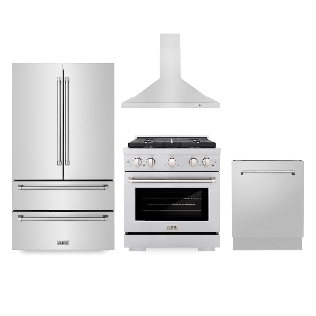 ZLINE 30-inch Stainless Steel Gas Range with Convertible Vent Hood & 24-inch Dishwasher - Complete Kitchen Package (4KPR SGRRH30 DWV) | Perfect for Modern Homes & Restaurant-Style Cooking