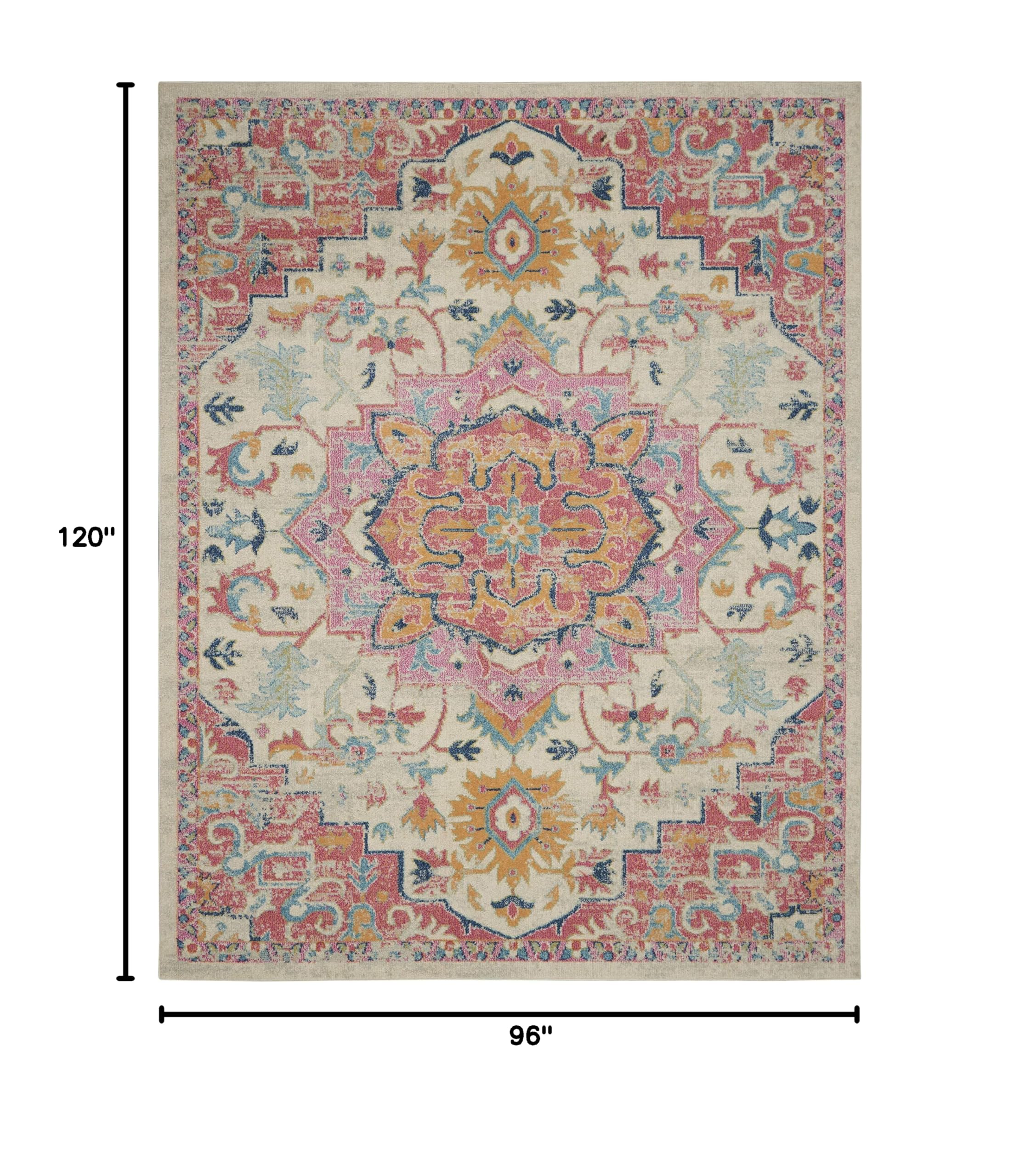 Nourison Passion Bohemian Ivory/Pink 8' x 10' Area Rug - Easy to Clean, Non-Shedding, Soft & Durable - Perfect for Bedroom, Living Room, Dining Room & Kitchen Decor (8x10) - Adds Bohemian Style to Any Space