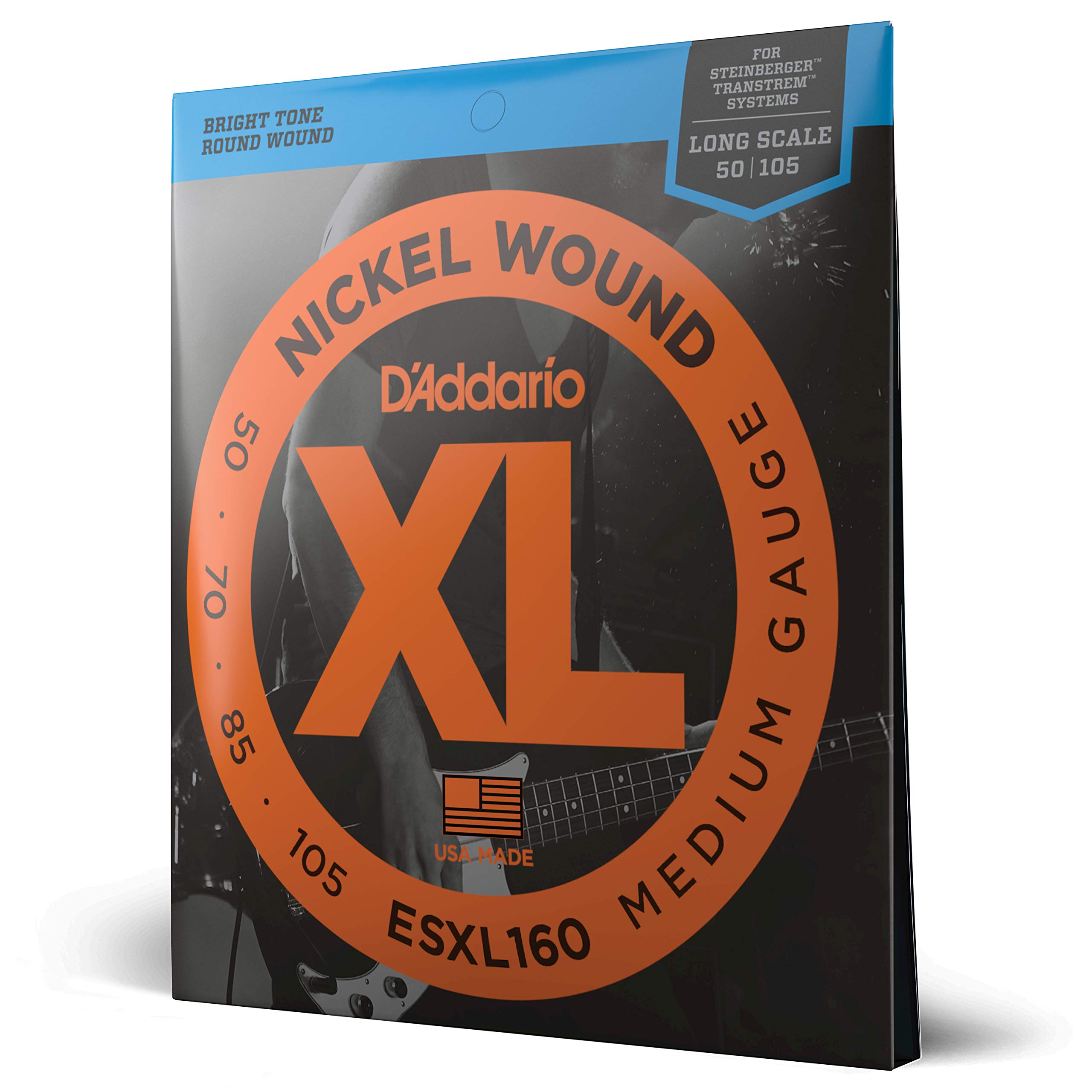 D'Addario XL Nickel Bass Guitar Strings - ESXL160 - 4 String Set (50-105 Medium Gauge) | Double Ball End, Long Scale | Perfect Intonation & Durability | Ideal for Rock, Jazz & Studio Recording