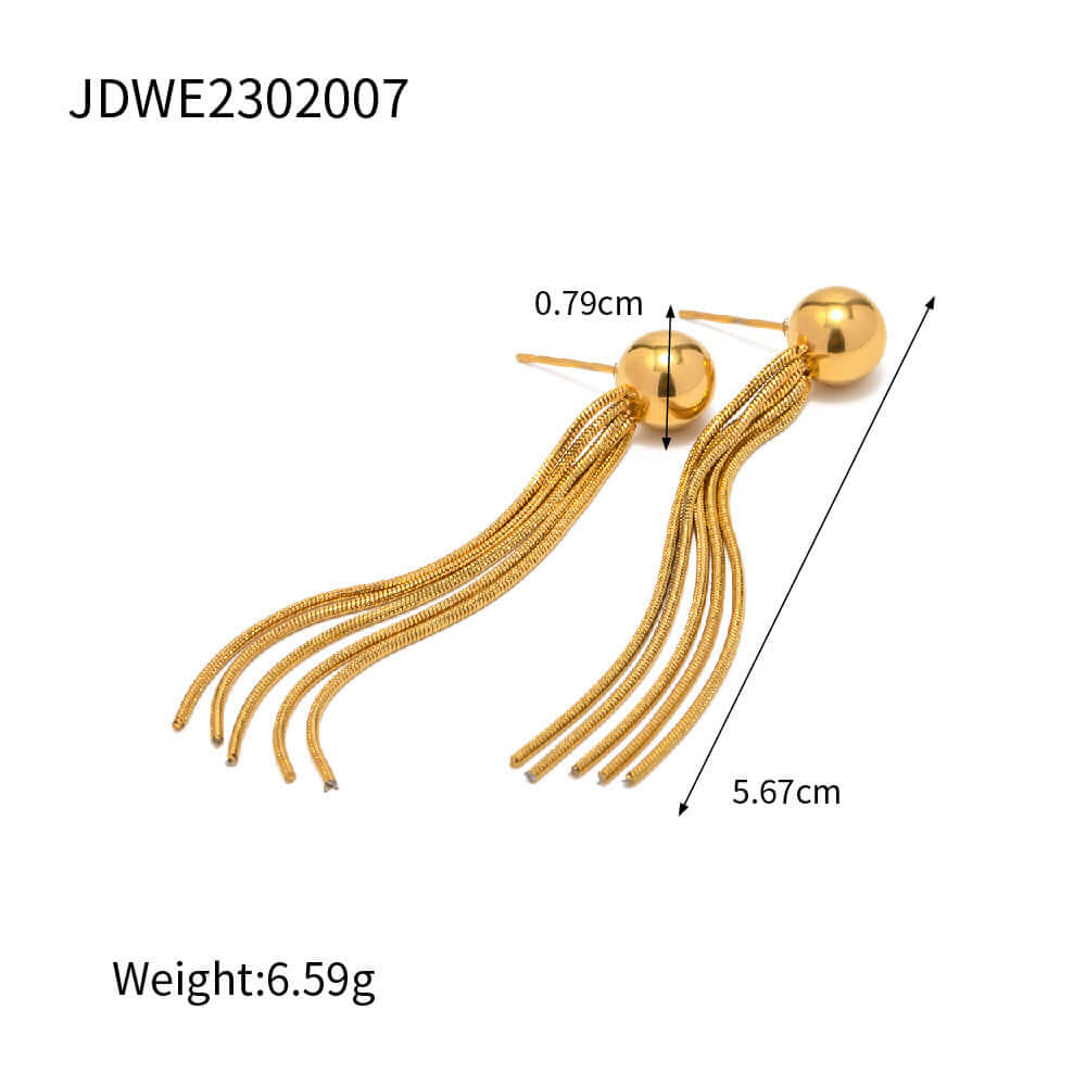 18K Gold Plated Titanium Tassel Fringe Long Dangle Earrings for Women | Elegant Boho Chic Statement Jewelry | Perfect for Parties, Weddings & Evening Events (JDE001)