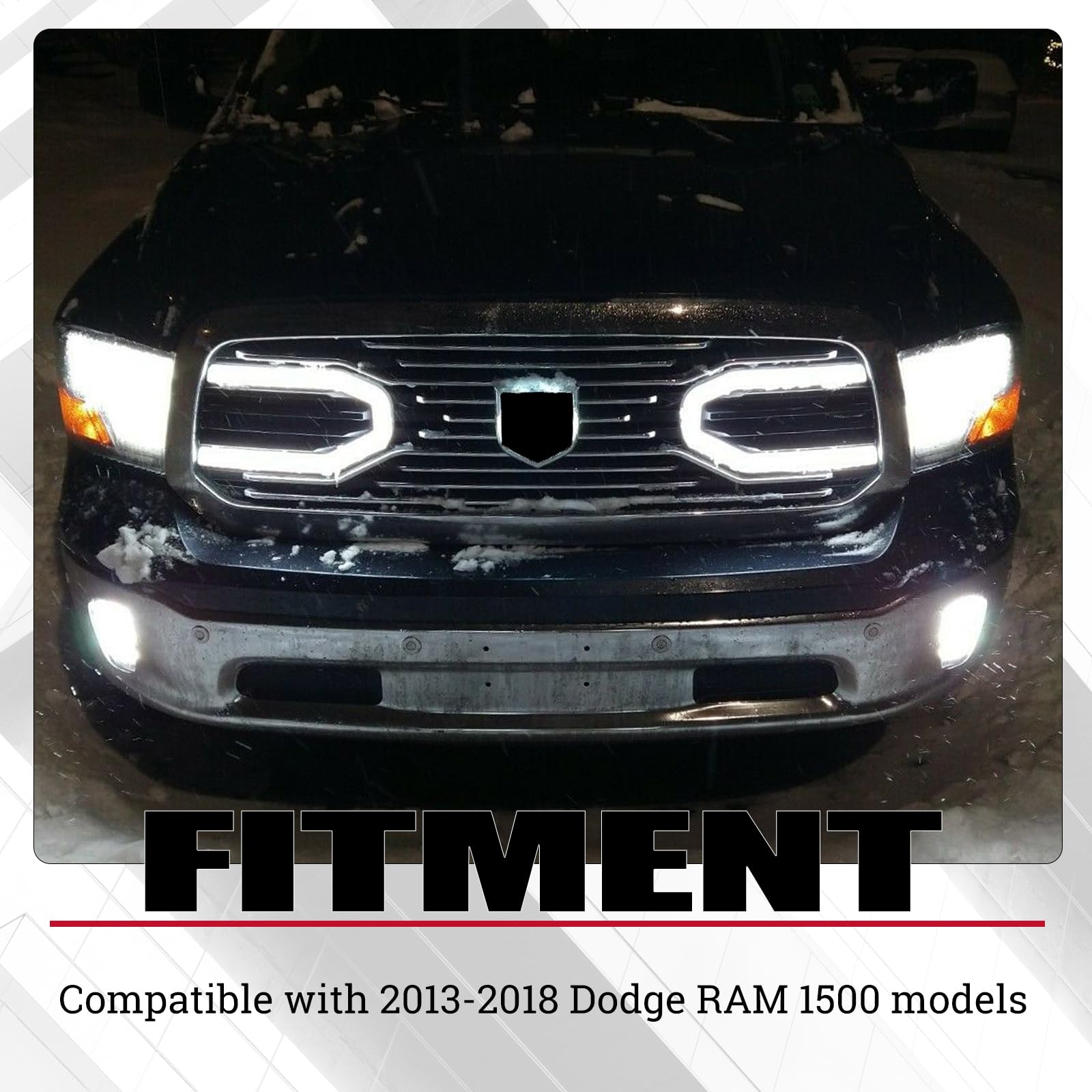 HECASA Chrome Front Big Horn Grille Replacement Shell Compatible with 2013-2018 Dodge RAM 1500 (With Light) - Upgrade Your Truck's Style for Off-Roading & Show Car Events