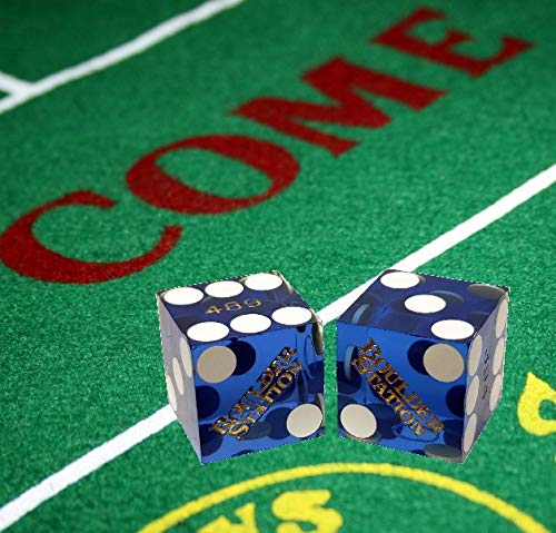 19mm Professional Craps Dice Pair with Matching Serial Numbers - Authentic Las Vegas Casino Table-Played Dice (Boulder Station Blue Polished) - Perfect for Casino Games, Home Practice, and Tabletop Gaming