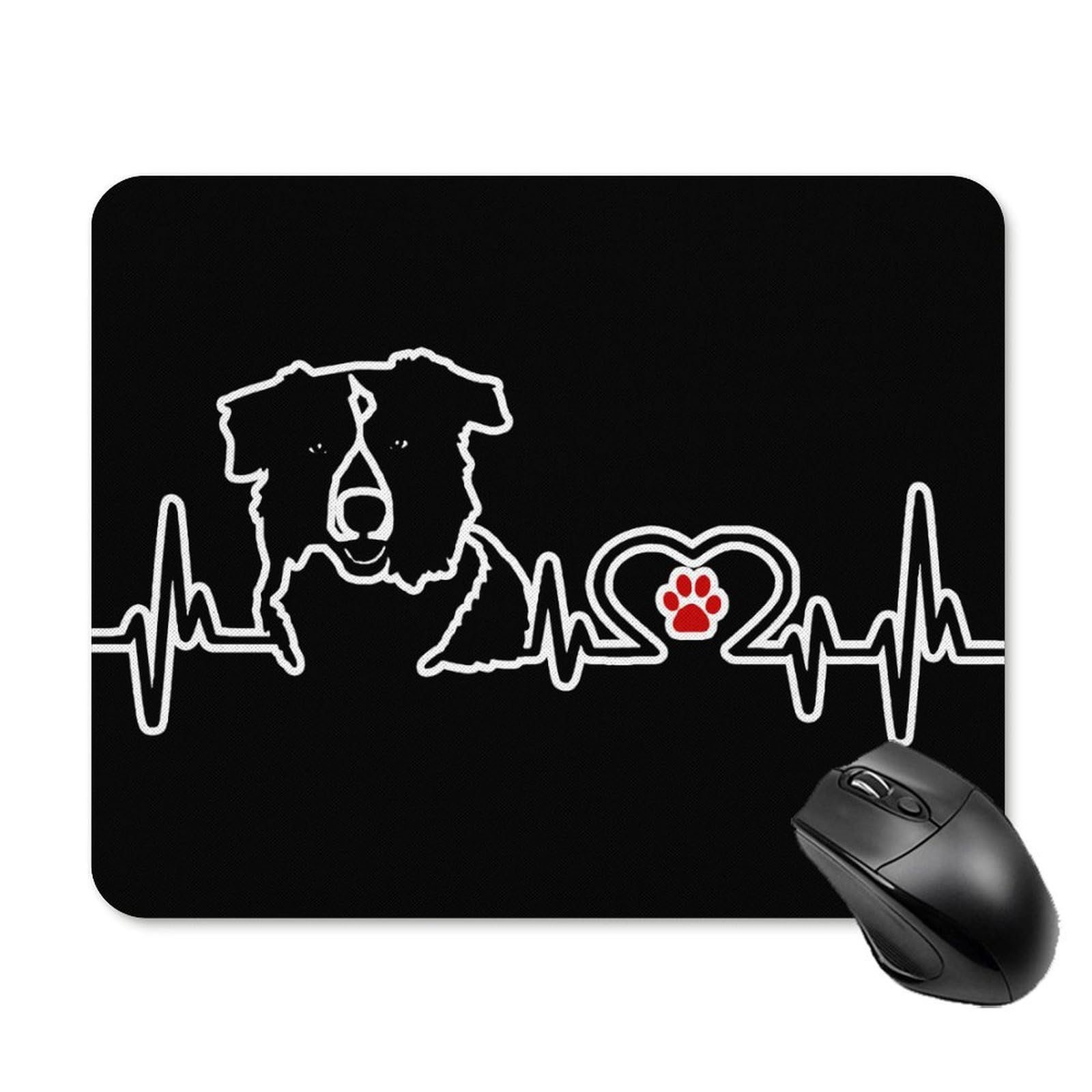 Premium Border Collie Heartbeat Design Non-Slip Waterproof Mouse Pad - 20x25cm Gaming & Office Mouse Mat for PC/Laptop - Durable Fabric Surface for Home, Work & Esports