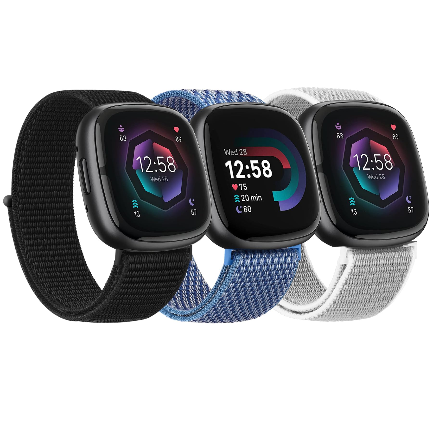 3 Pack Nylon Sport Band for Fitbit Versa 3/4 - Adjustable Solo Loop Watch Strap Replacement for Women & Men - Perfect for Running, Gym & Daily Wear