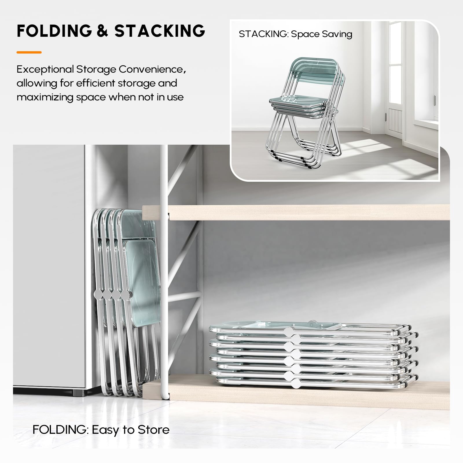 VINGLI 2 Pack Clear Acrylic Folding Chairs - Foldable & Stackable Plastic Panel Chairs with Metal Chrome Frame - 350 lbs Weight Capacity - Blue & Green - Perfect for Patio, Wedding, Banquet, and Outdoor Events