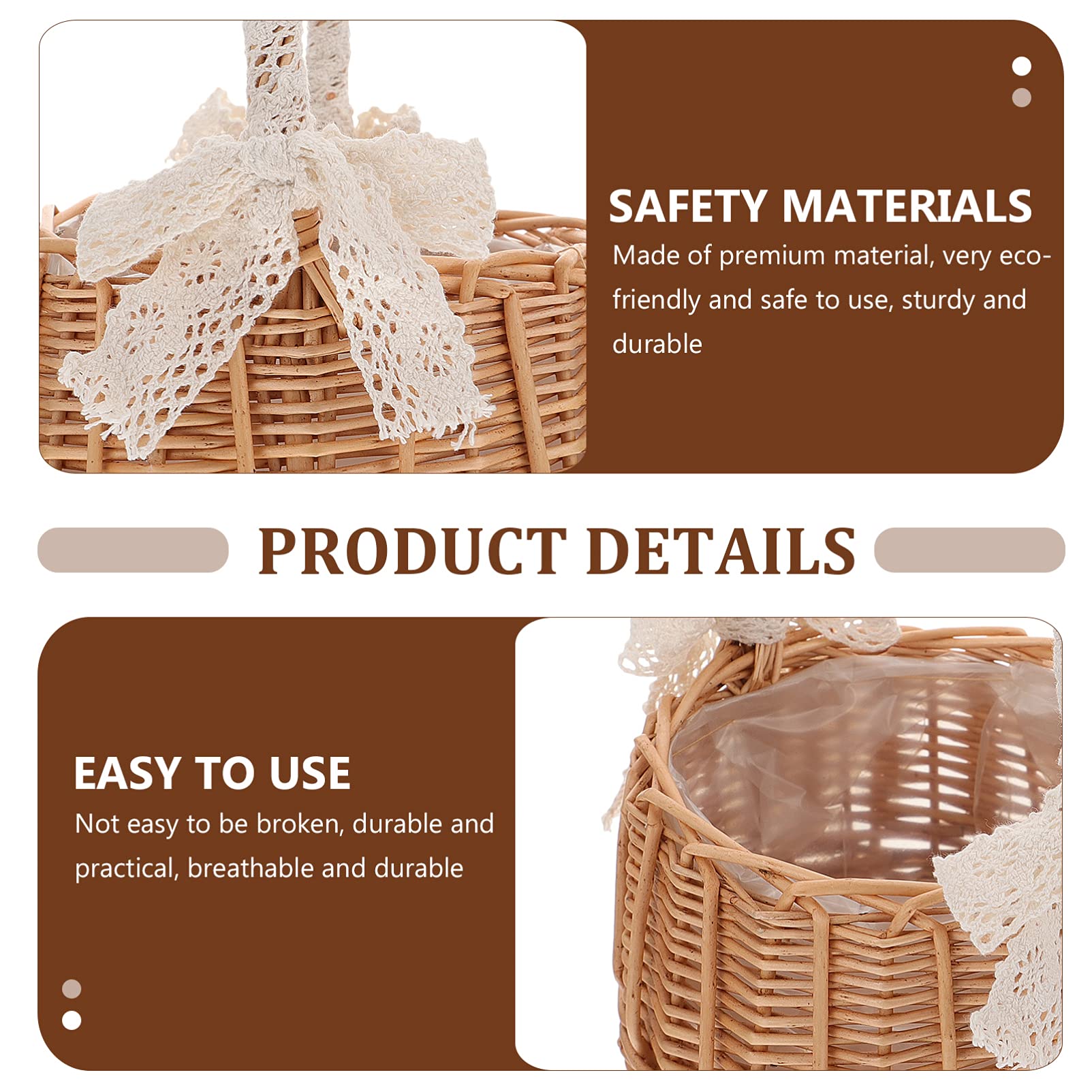 Elegant Rattan Wedding Flower Basket - Portable Woven Picnic Hamper & Decorative Wicker Pot for Bridal Showers, Home Decor, and Outdoor Gatherings