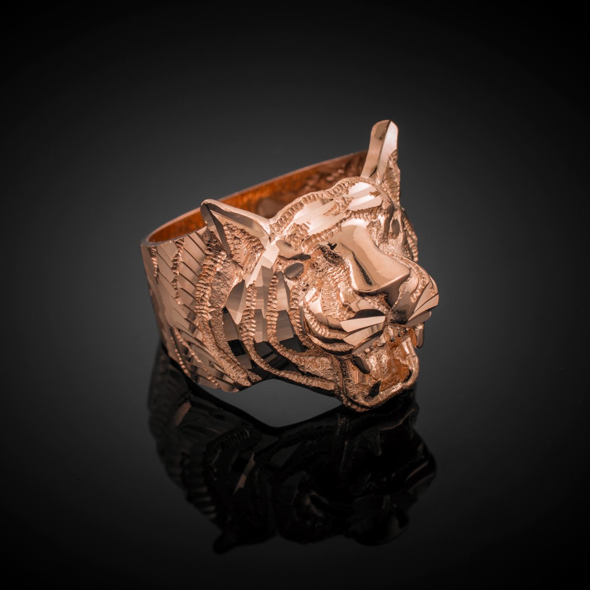 14K Rose Gold High Polish Tiger Ring for Men - Stylish Statement Jewelry for Casual Wear, Parties & Gifts