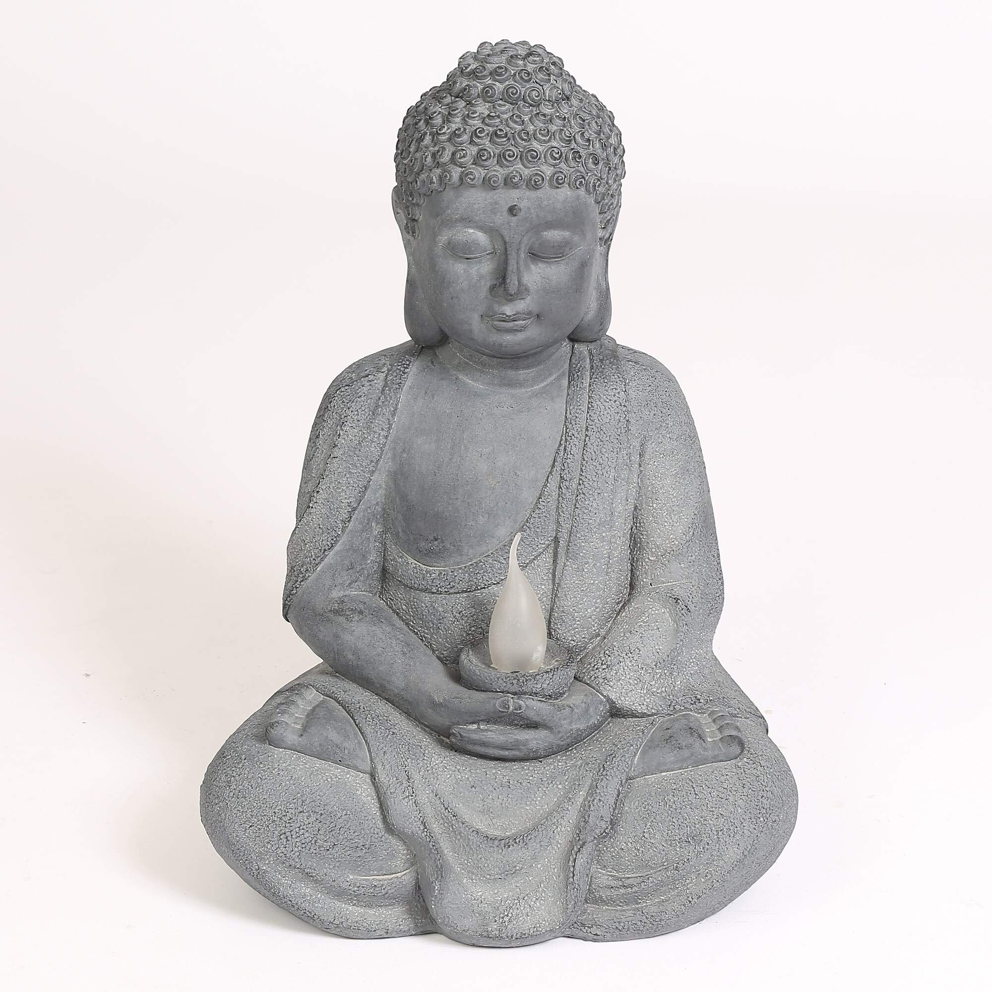 Solar Powered Meditating Buddha Garden Statue - Weatherproof Grey Polyresin Outdoor Decor with LED Lights | Perfect for Zen Gardens, Patios & Backyard Landscaping