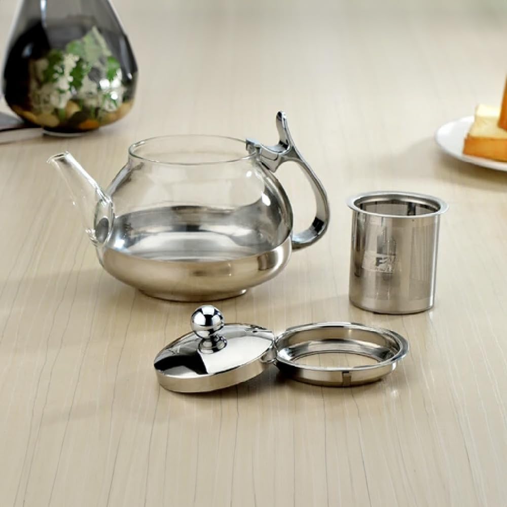 Premium 5-Cup Glass & Stainless Steel Tea Pot with Removable Infuser - Silver - Perfect for Loose Leaf Tea, Iced Tea & Herbal Infusions - Ideal for Home, Office & Gift Giving