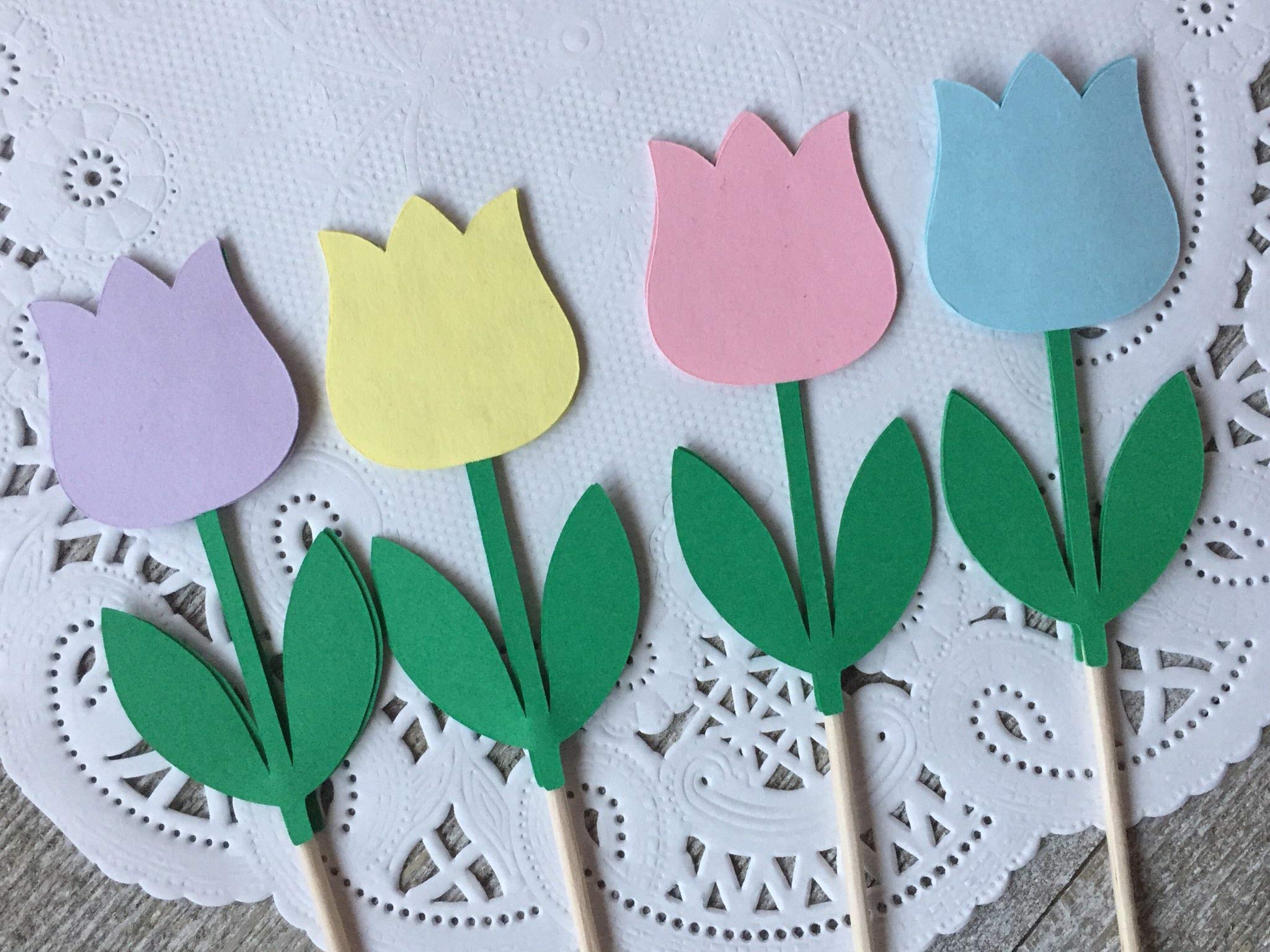 Premium Handcrafted Spring Tulip Cupcake Toppers - Pastel Easter Decorations for Cupcakes, Cakes & Desserts - Floral Food Picks for Mother's Day, Baby Showers & Wedding Parties - Elegant Baking & Party Supplies