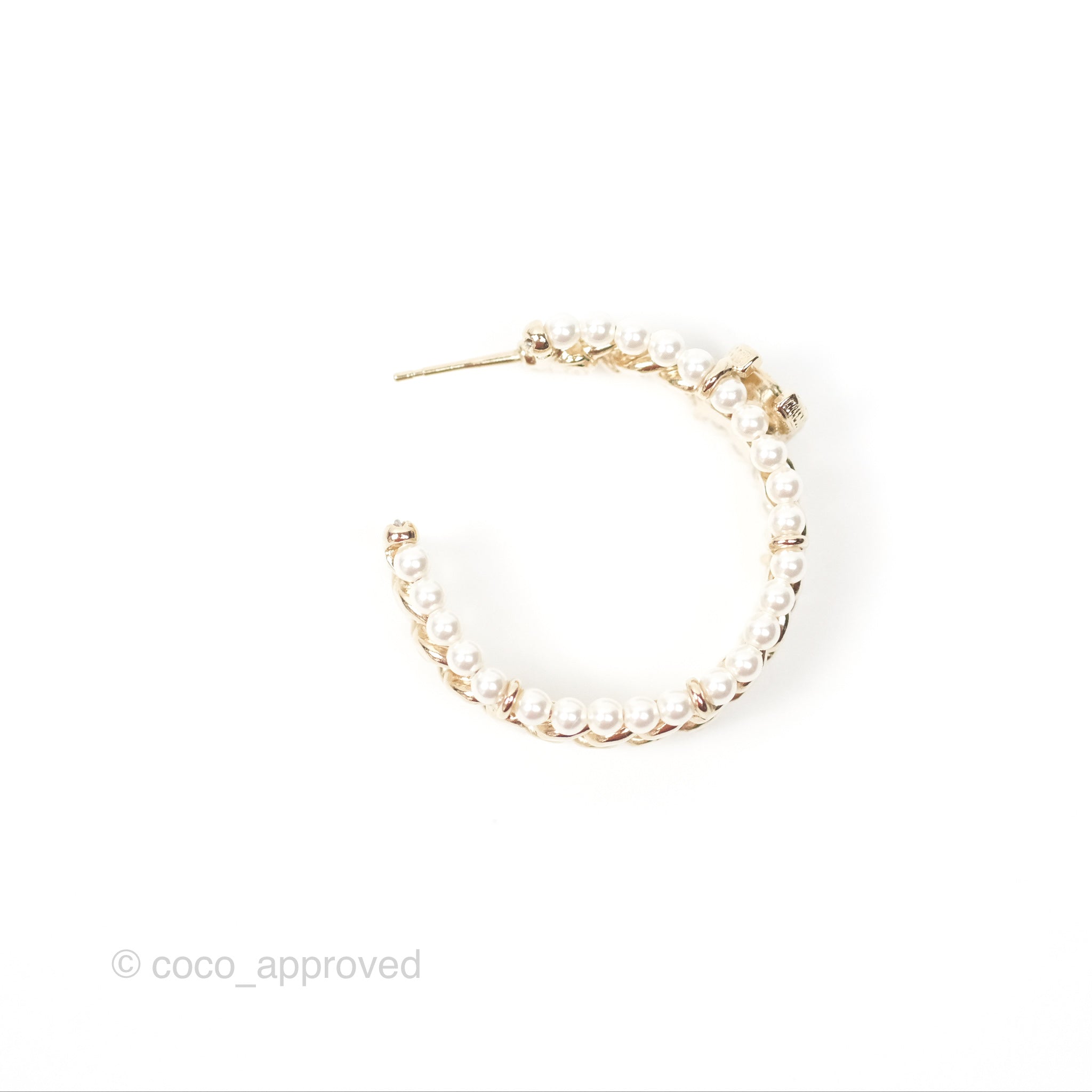 Chanel CC Pearl Hoop Earrings in Gold Tone - Luxury Fashion Jewelry for Women | Perfect for Parties, Weddings & Special Occasions