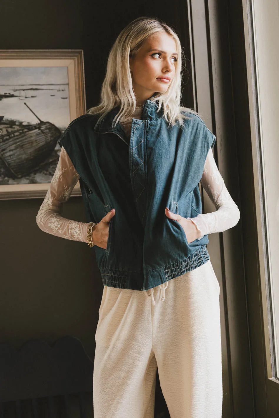Larkin Denim Vest for Women & Men - Stylish Distressed Denim Jacket with Pockets | Perfect for Casual Outfits, Layering, and Outdoor Adventures