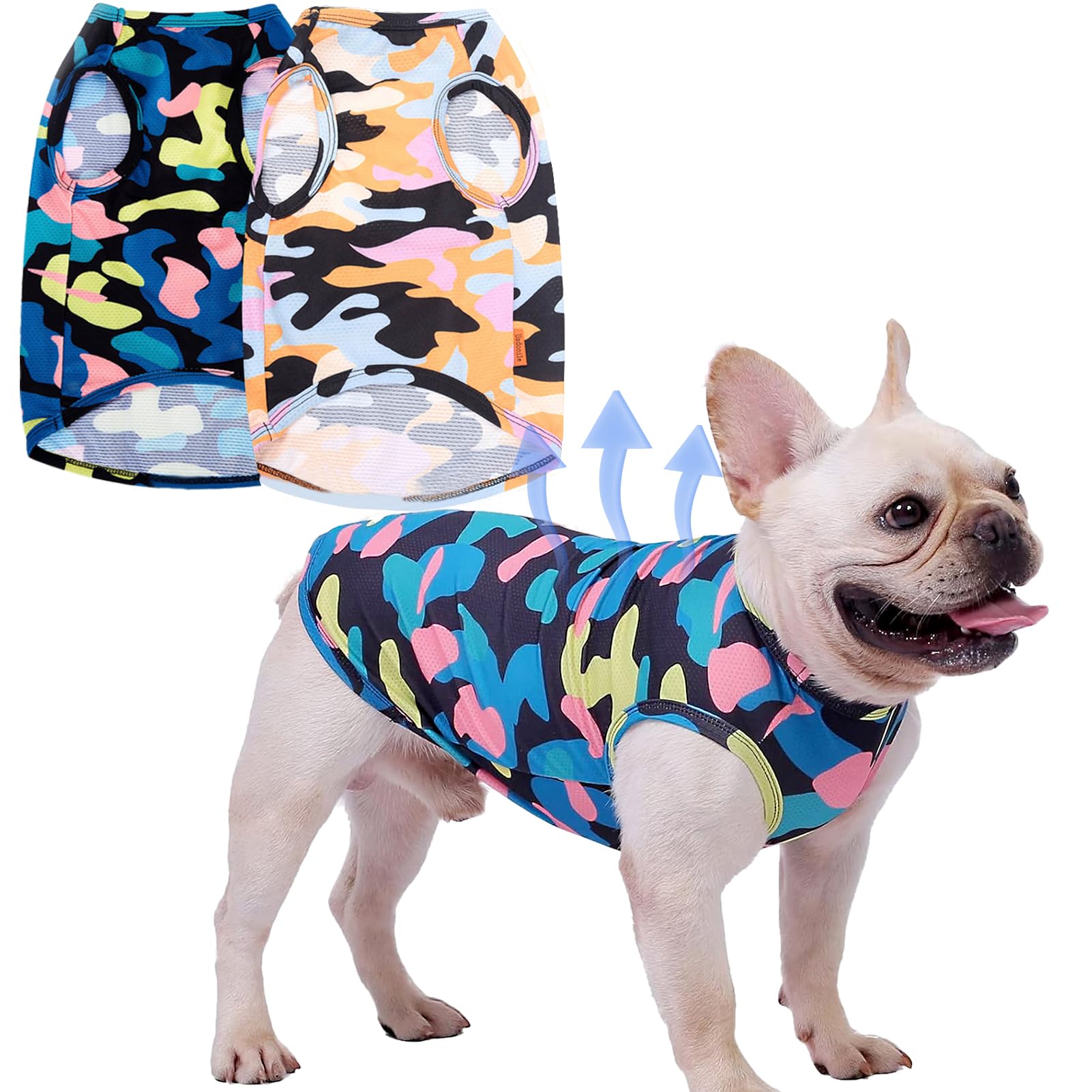 Cooling Dog Shirts for Small Dogs (6-10 lbs) - 2 Pcs Camo UV-Resistant for Summer Walks