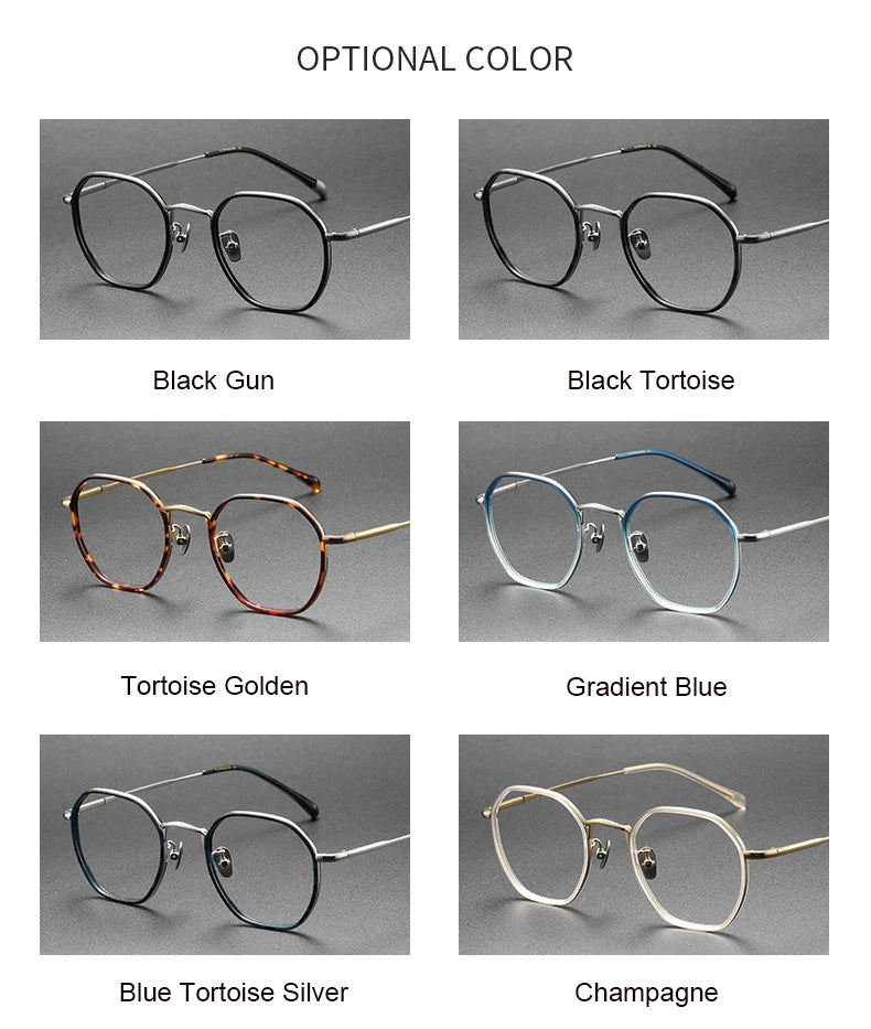 Aimee Men's Full Rim Polygon Round Titanium Acetate Eyeglasses 8502 - Lightweight & Durable Frame for Work, Reading & Everyday Use