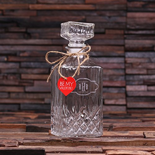 Teals Prairie & Co. Personalized Valentines Day Whiskey Decanter Set with Engraved Wood Gift Box - Romantic Anniversary Gift for Him, Whiskey Lover Present - Perfect for Valentine's, Wedding & Anniversary Celebrations
