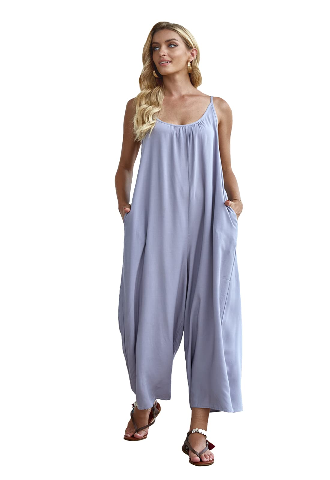 Wexcen Women's Floral Wide Leg Jumpsuit - Spaghetti Strap Sleeveless Casual Romper with Pockets | Boho Chic Loose Fit Long Jumpsuit for Summer, Beach, Vacation & Everyday Wear