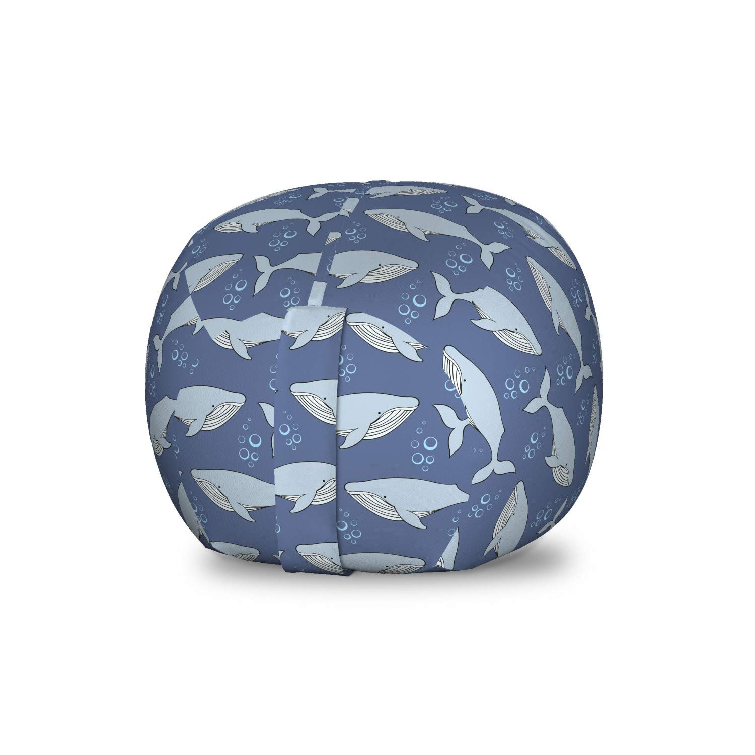 Ambesonne Cartoon Whale Toy Storage Bag Chair - Washable Stuffed Animal Organizer with Swimming Whales & Bubbles Design, Small Size in Sky Blue & Purple - Perfect for Kids' Room, Nursery Organization & Playroom Decor