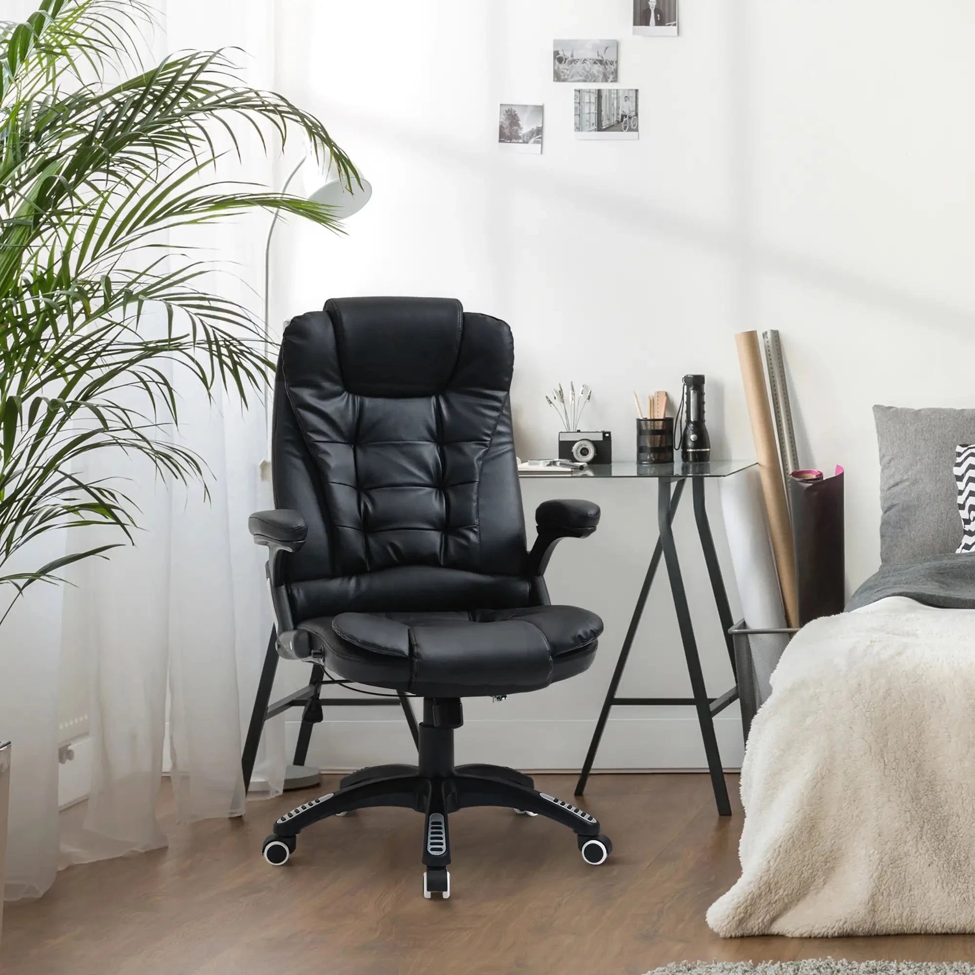 Premium High Back Faux Leather Executive Office Chair - Ergonomic Swivel Seat with Adjustable Height (Black/Gray) - Perfect for Home Office, Conference Rooms & Corporate Workspaces