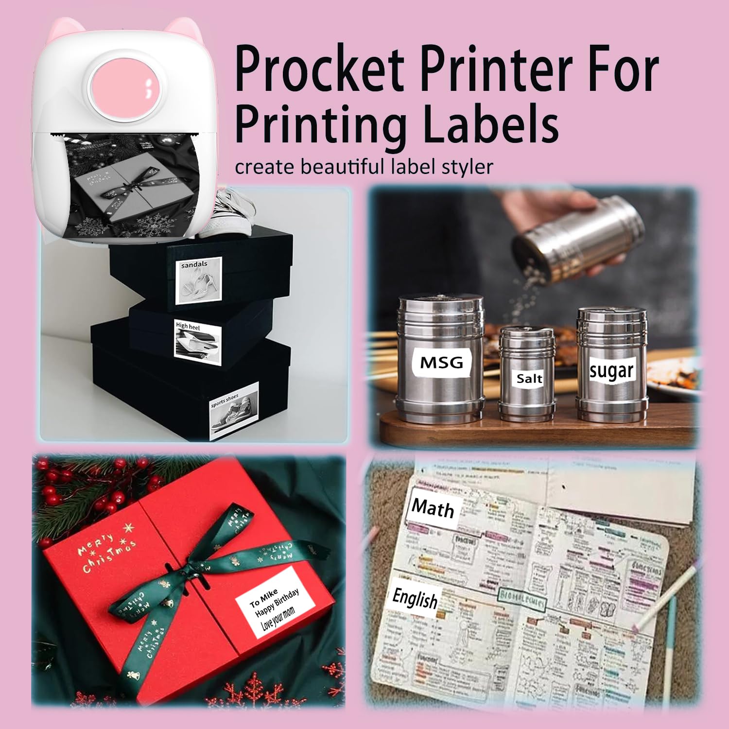 Mini Pocket Printer - Portable Thermal Photo Printer for Instant Prints, Wireless Bluetooth, Compatible with iPhone & Android (LED Pink) - Perfect for Travel, Scrapbooking & DIY Projects