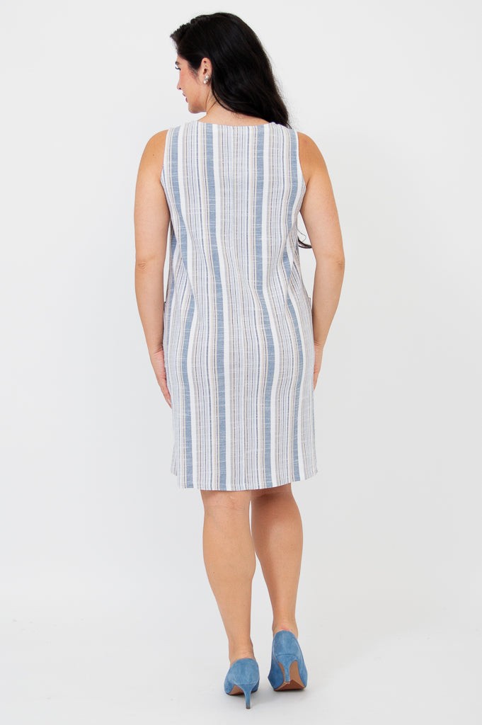Felicia Dress - Sand Stripe Linen Bamboo Blend Summer Dress for Women | Beach Vacation, Brunch & Casual Outfit