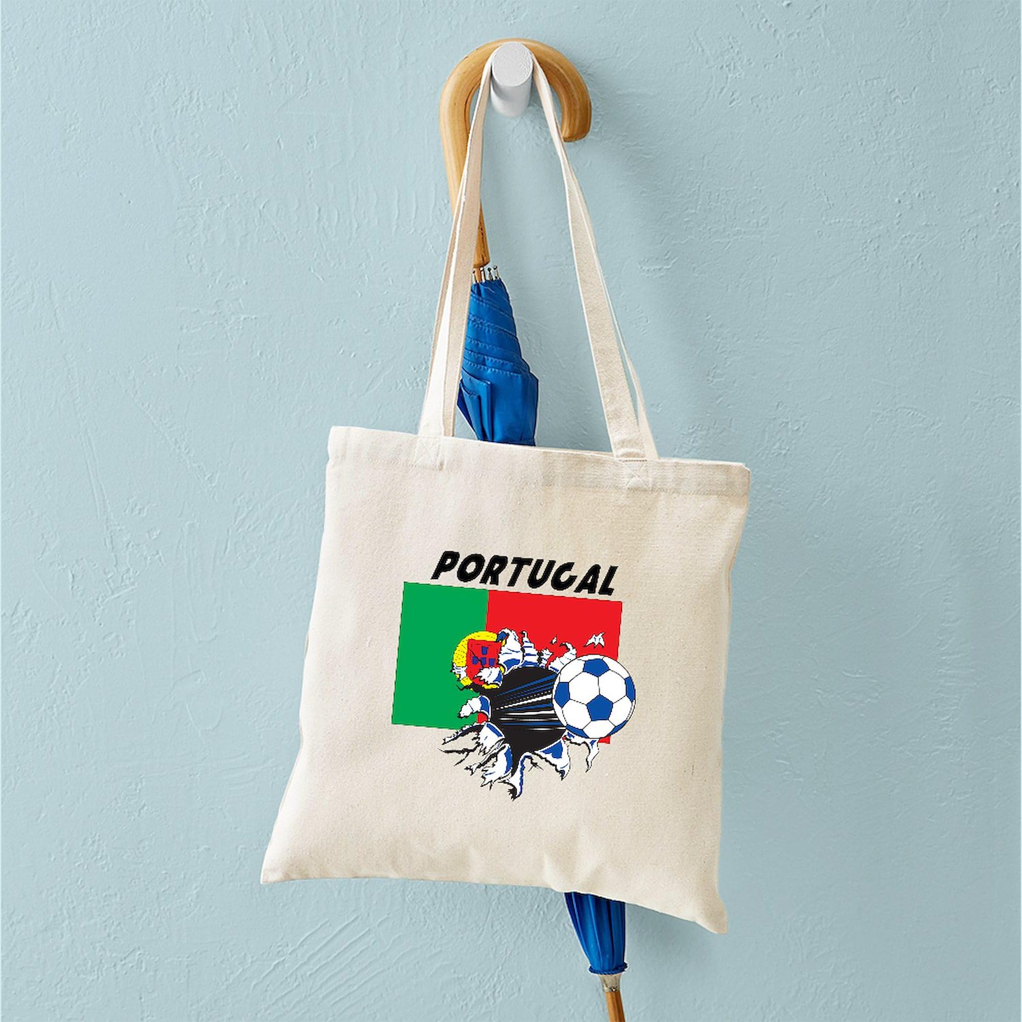 Portugal Soccer Tote Bag - Natural Canvas Reusable Grocery Shopping Bag for Fans, Sports Games & Beach Outings