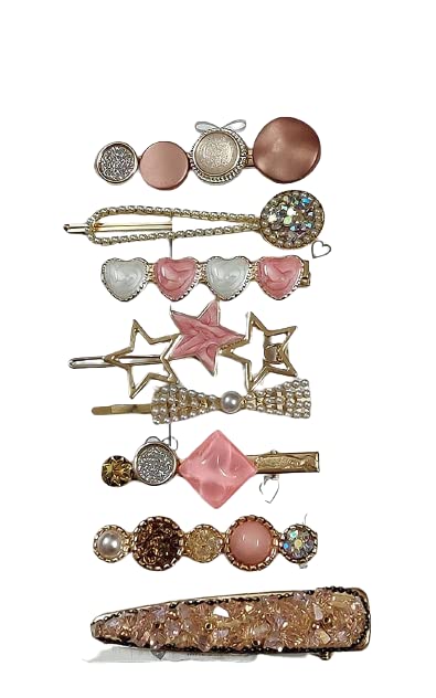 NANDANA COLLECTIONS 8-Pack Geometric Hollow Metal Hair Clips for Women - Korean Style Barrettes with Pearl Accents, Hair Pins & Clamps - Perfect for School, Work, Parties & Everyday Hairstyling
