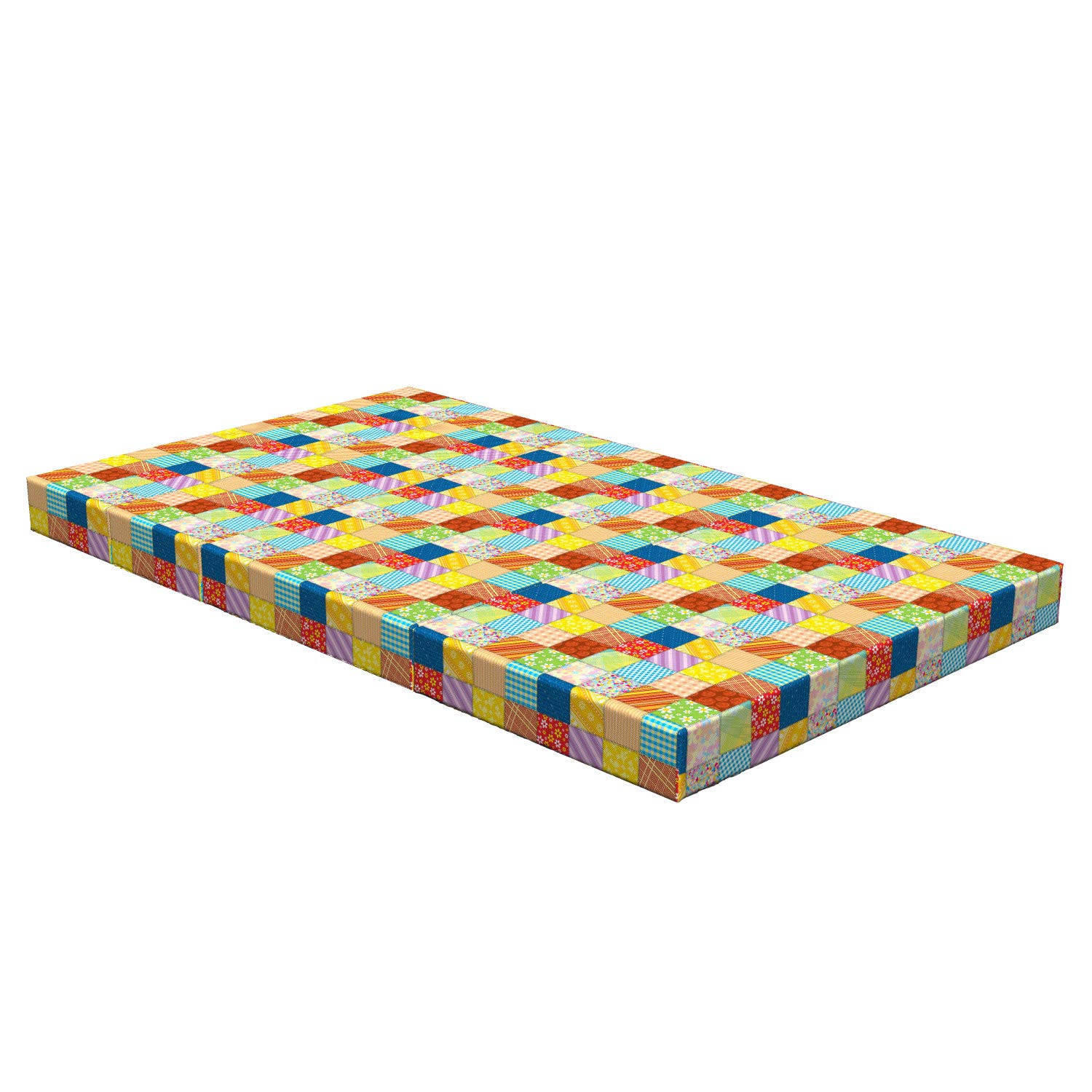 Lunarable Foldable Mattress - Floral Plaid Quilt Design, 78.7 x 47.2 Inches, Multicolor - Perfect for Guest Beds, Camping & Space-Saving Storage