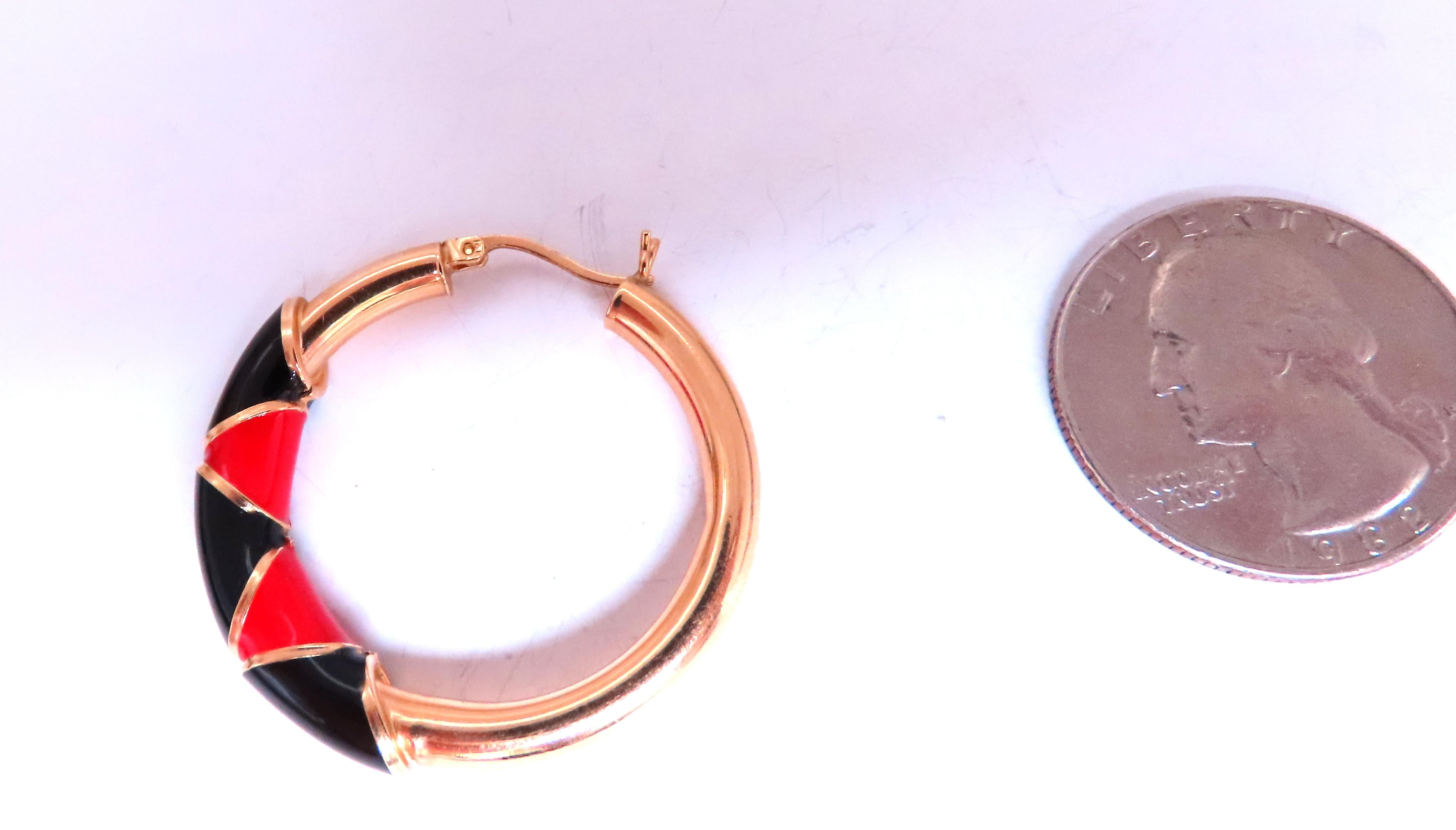 14K Yellow Gold Red & Black Enamel Tubular Hoop Earrings – Elegant Dangle Earrings for Women, Perfect for Parties, Weddings & Everyday Wear