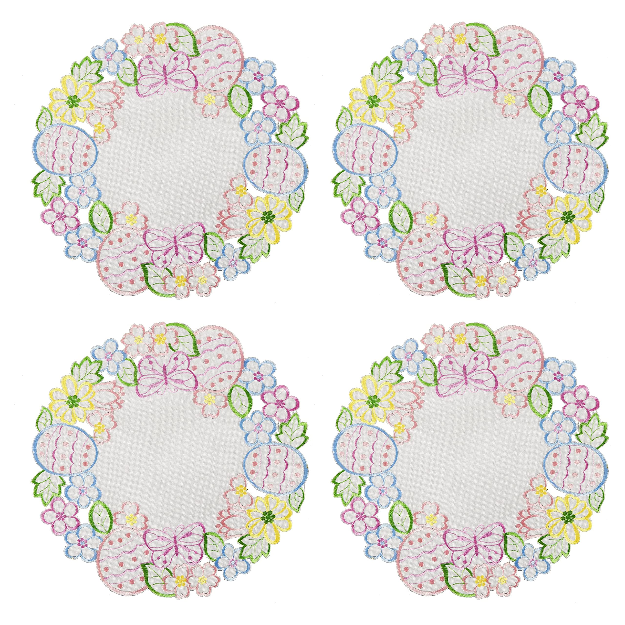 Easter Spring Placemats Set of 4 - Floral Embroidered Egg Design Table Decor for Kitchen Dining Holiday - 14
