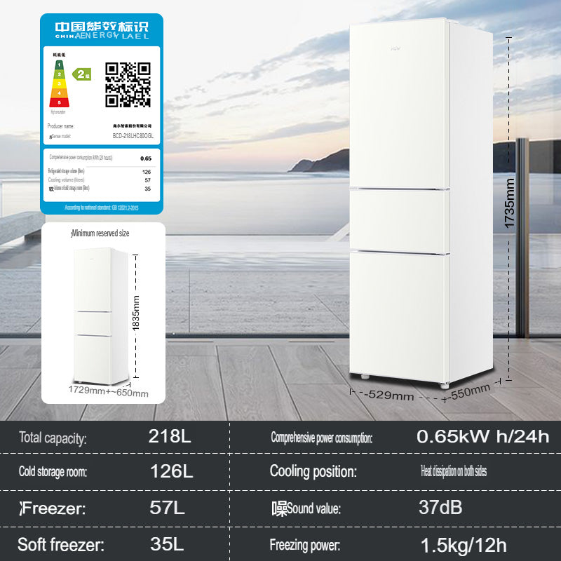 Haier BCD-218LHC300GL 218L 3-Door Refrigerator - Energy Efficient, Frost-Free, Adjustable Shelves - Perfect for Small Kitchens, Apartments & Dorm Rooms
