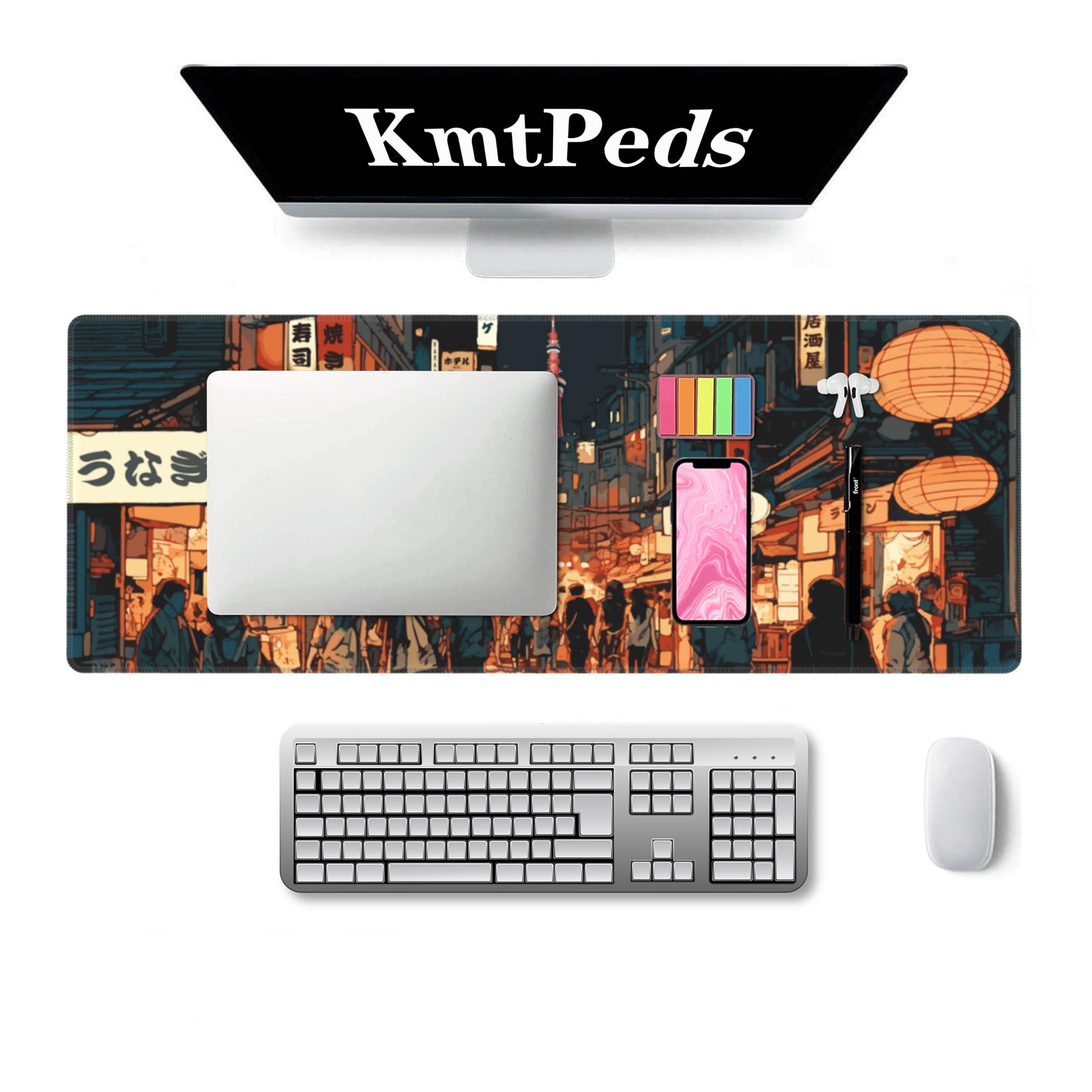 Japanese Anime Gaming Mouse Pad - Large 31.5 x 11.8 Inch Extended XL Non-Slip Desk Mat with Stitched Edges for PC, Keyboard & Mouse - Perfect for Gaming Setup, Office Work & Home Computer Use