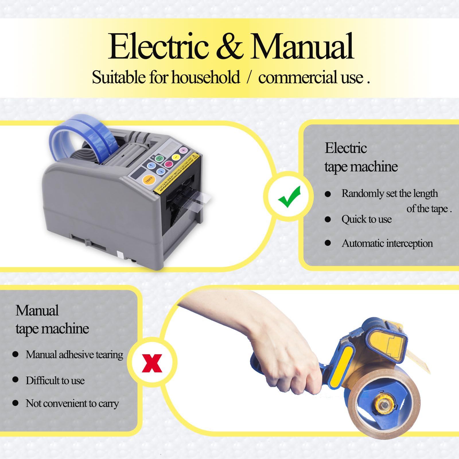 Automatic Tape Dispenser - Electric Tape Cutting Machine for 6-60mm Width Tapes | 999mm Max Cutting Length | Perfect for Packaging, Shipping & Crafting