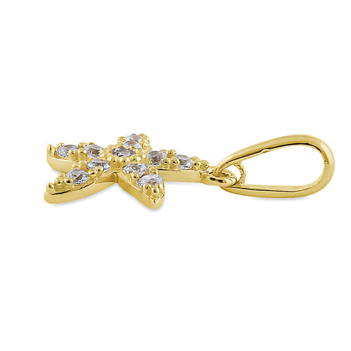 14K Solid Yellow Gold Starfish Pendant with Cubic Zirconia - Perfect for Beach Vacations, Summer Outfits & Gift Giving