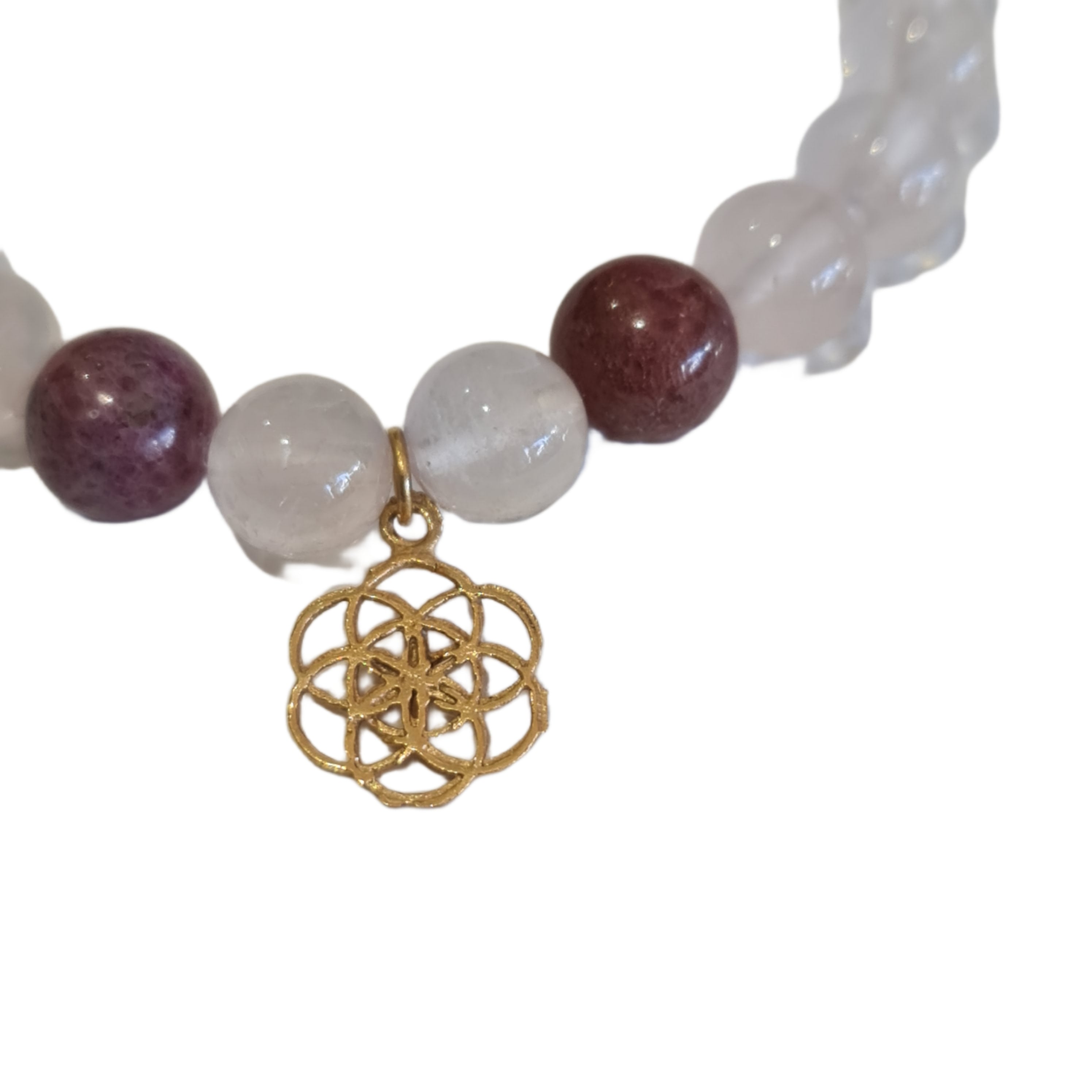 Love Me Seed of Life Stone Bracelet - Rose Quartz & Rhodonite Healing Crystal Jewelry for Women, Spiritual Energy Protection, Chakra Balancing, Meditation & Yoga Accessory