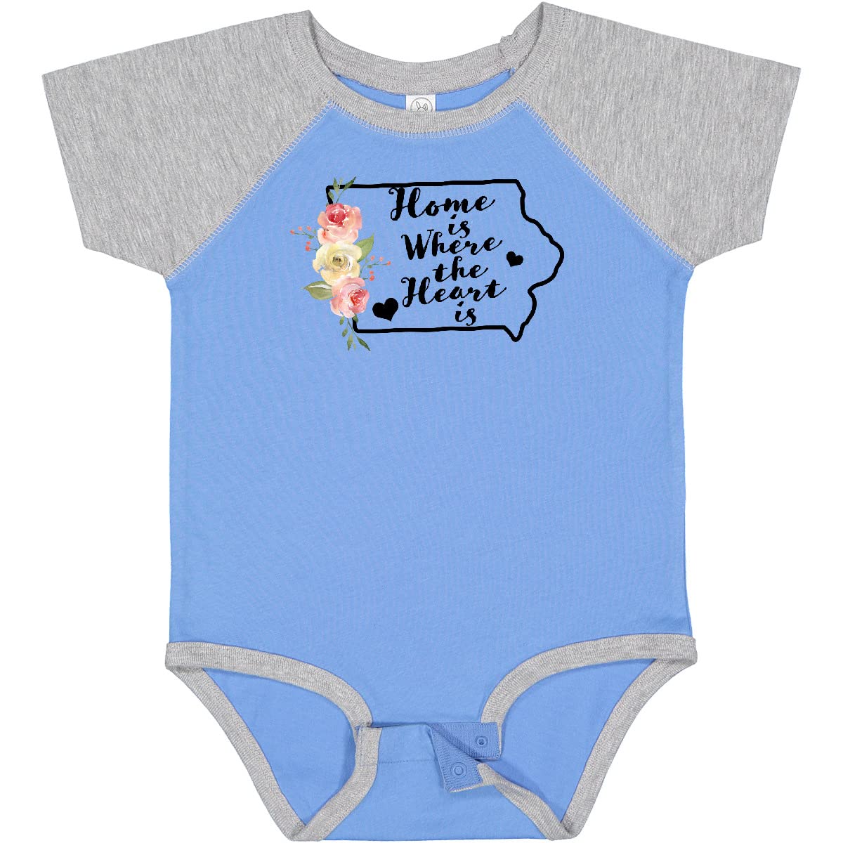 Inktastic Iowa Home is Where The Heart is Watercolor Floral Baby Bodysuit - Soft Cotton Infant Onesie for Newborns, Baby Showers & Family Photos