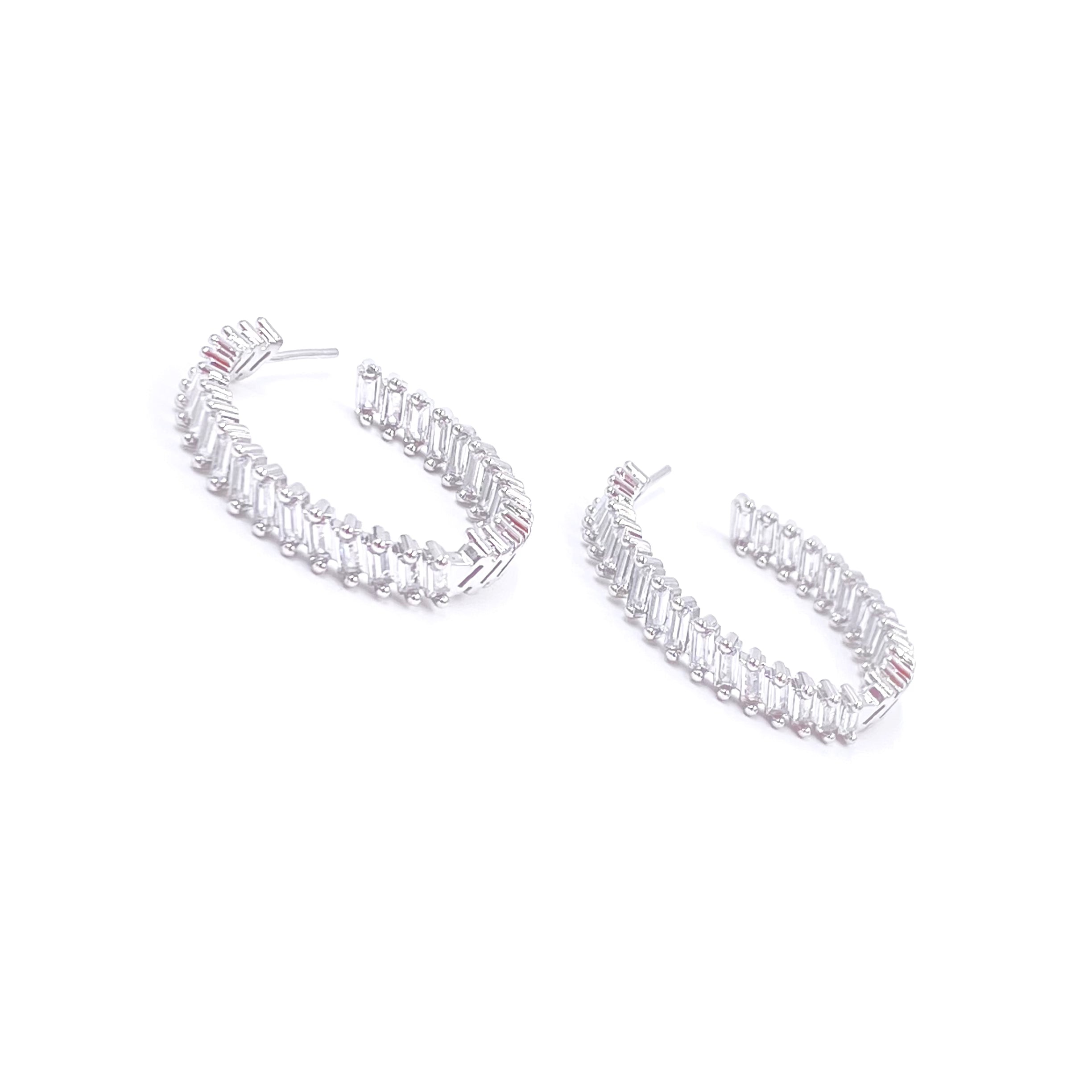 Ashley Gold Stainless Steel Inside/Outside Prong CZ Baguette Hoop Earrings 1.5 Inch - Elegant Everyday Jewelry for Women, Perfect for Work, Date Night & Special Occasions