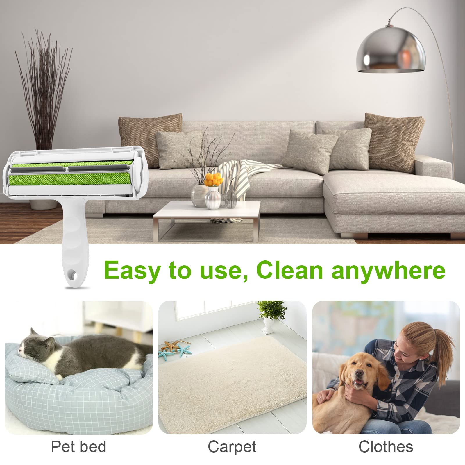 Reusable Pet Hair Remover Roller - Self Cleaning Cat & Dog Hair Removal Brush for Fur on Clothes, Furniture & Car Seats - Perfect for Pet Owners & Allergy Sufferers