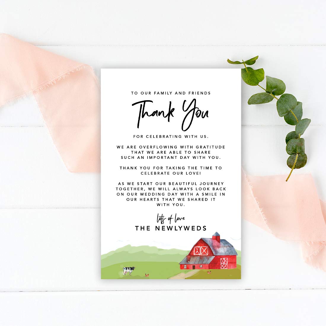 Elegant Barn Farm Wedding Thank You Place Cards - 56-Pack 4x6 Inch Seating Table Cards for Wedding Reception, Dinner Plates & Guest Favors - Perfect for Rustic Weddings, Bridal Showers & Anniversary Celebrations