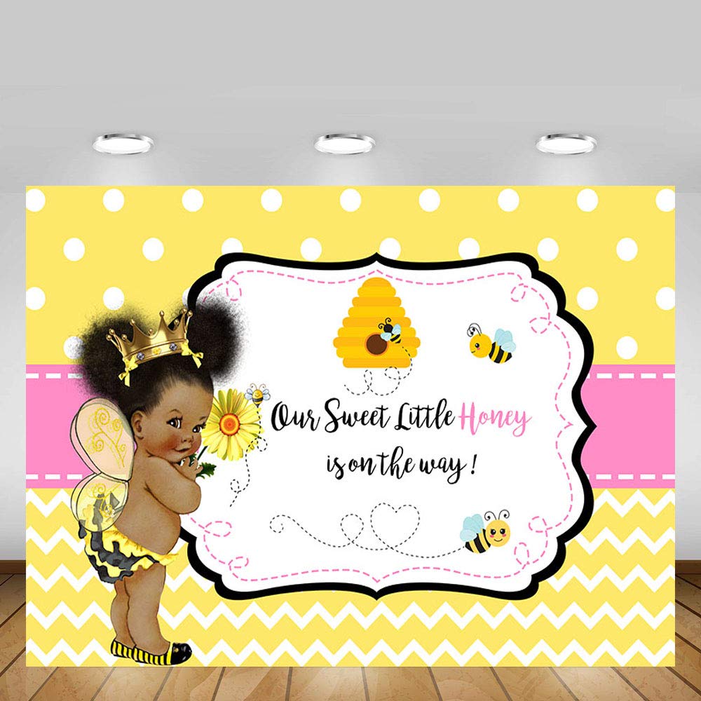 7x5ft Sweet Little Honey Bee Baby Shower Backdrop - Yellow Polka Dot Wave Bee-Day Party Decor for Girl, Pink Princess Photography Background Banner | Perfect for Birthday Parties, Baby Showers & Photo Shoots
