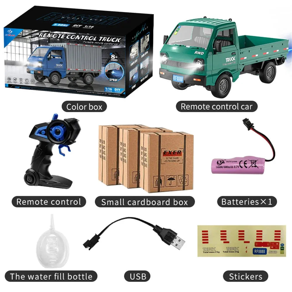 KFPLAN KF21 1/16 Scale 2.4GHz 2WD Remote Control RC Van Toy with LED Lights & Spray Function - Ready-to-Run (RTR) for Kids | Outdoor Play, Birthday Gifts, Racing Fun